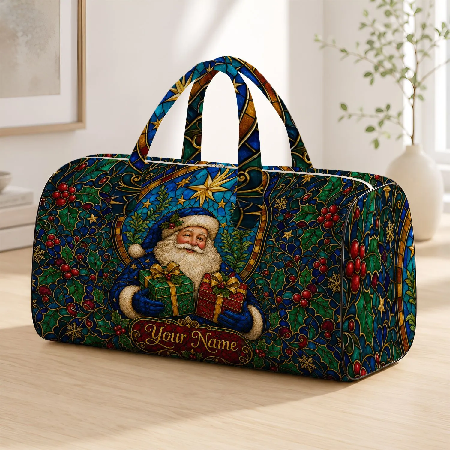 Santa With Gifts For Christmas Travel, Winter Trips And Holiday Getaways Quilted Weekend Bag - 1