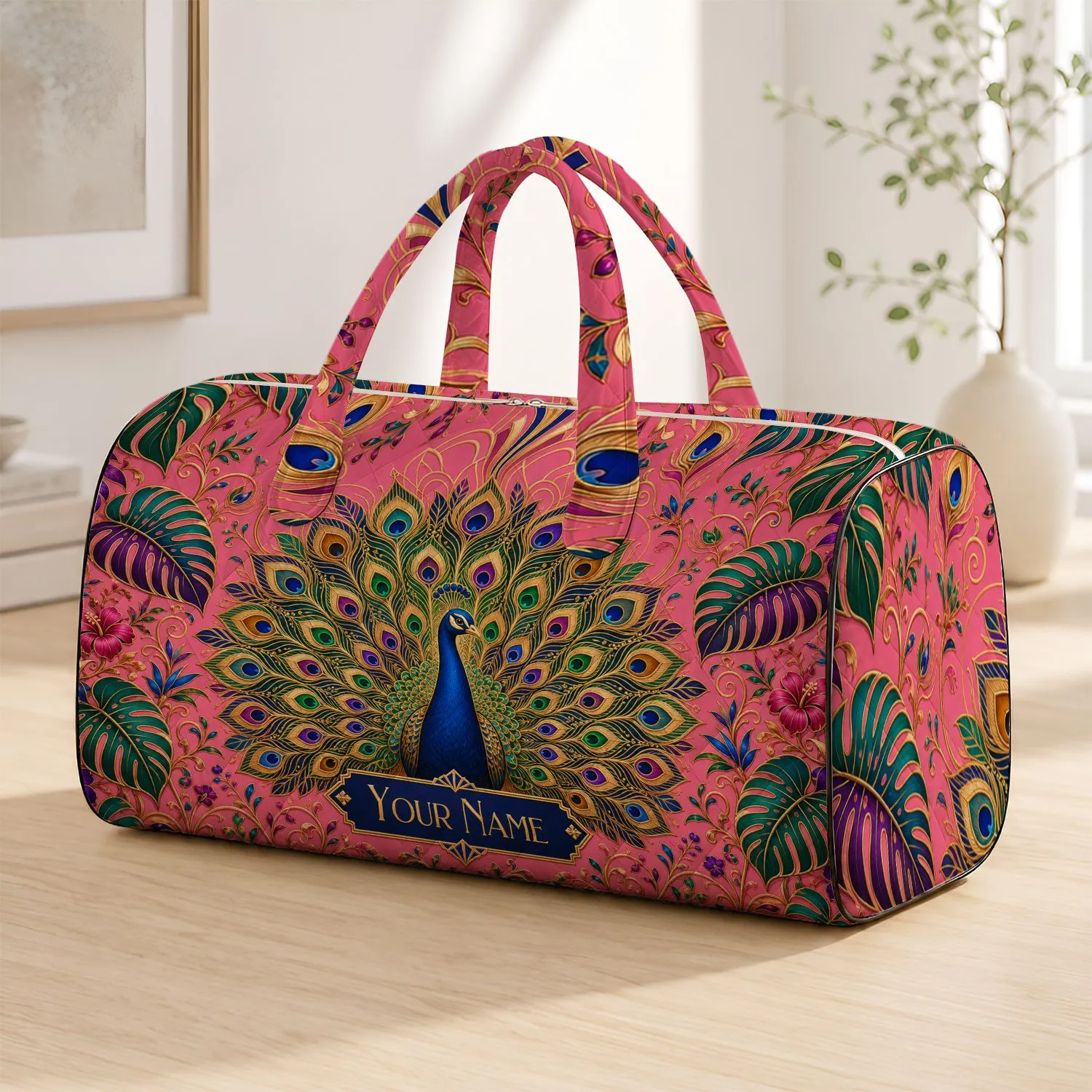 Regal Art Deco Peacock With Jewel Feathers For Travel, Weddings And Gift Giving Occasions Quilted Weekend Bag - 1