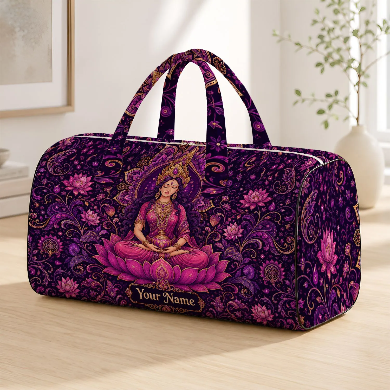 Lotus Goddess Meditation Floral Damask for Yoga Retreats and Spiritual Travelers Quilted Weekend Bag - 1