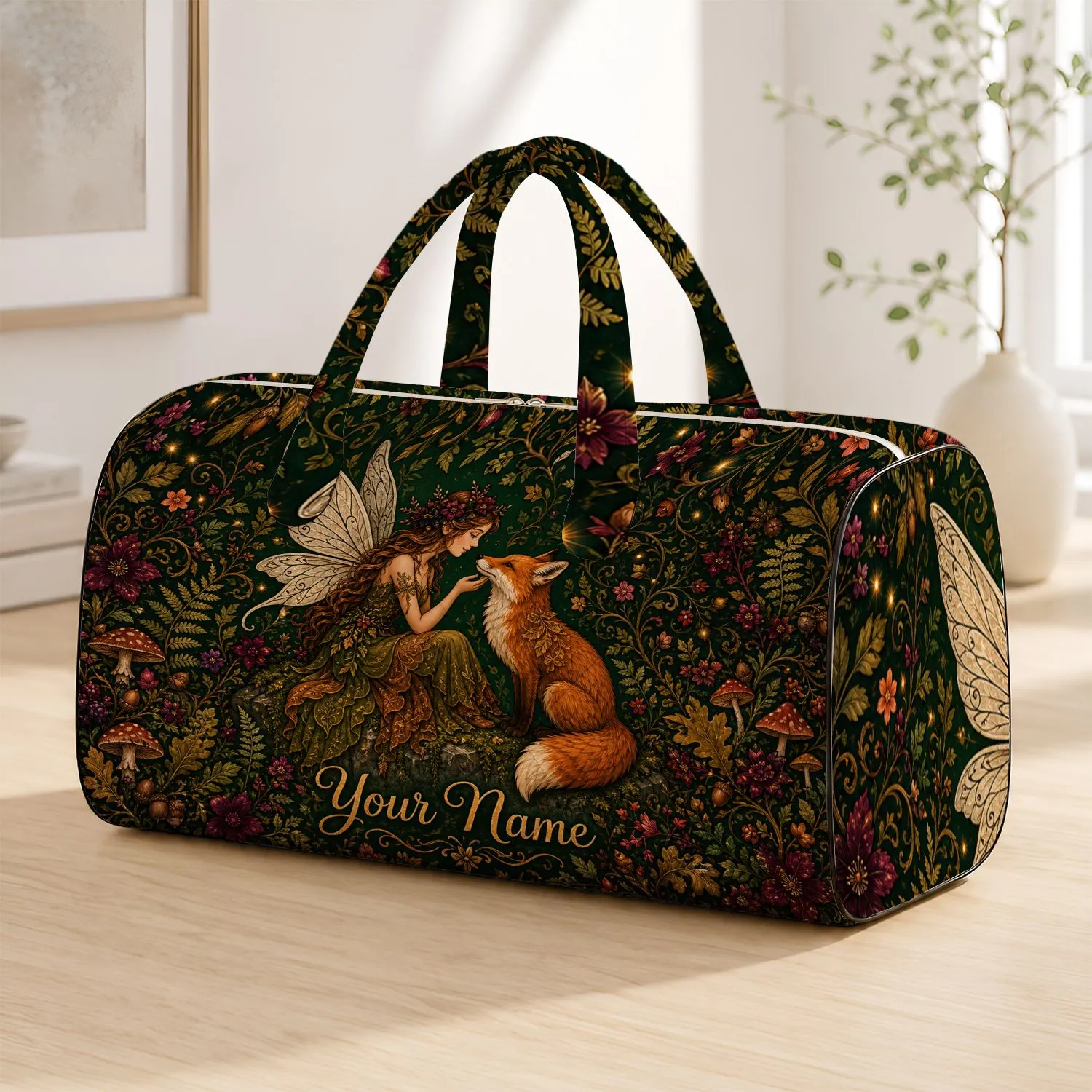 Woodland Fairy And Red Fox Romance For Boho Travel And Overnight Escapes For Women Quilted Weekend Bag - 1
