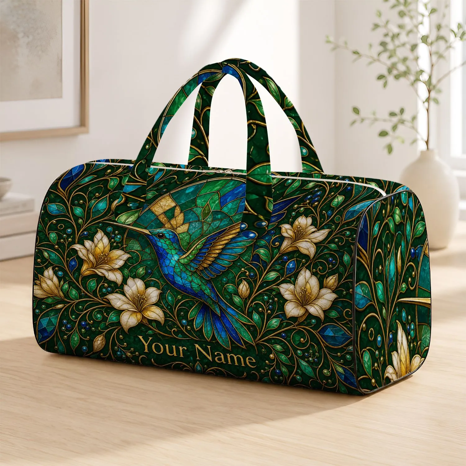 Hummingbird Floral Travel Gift for Bird Lovers and Garden Enthusiasts Quilted Weekend Bag - 1