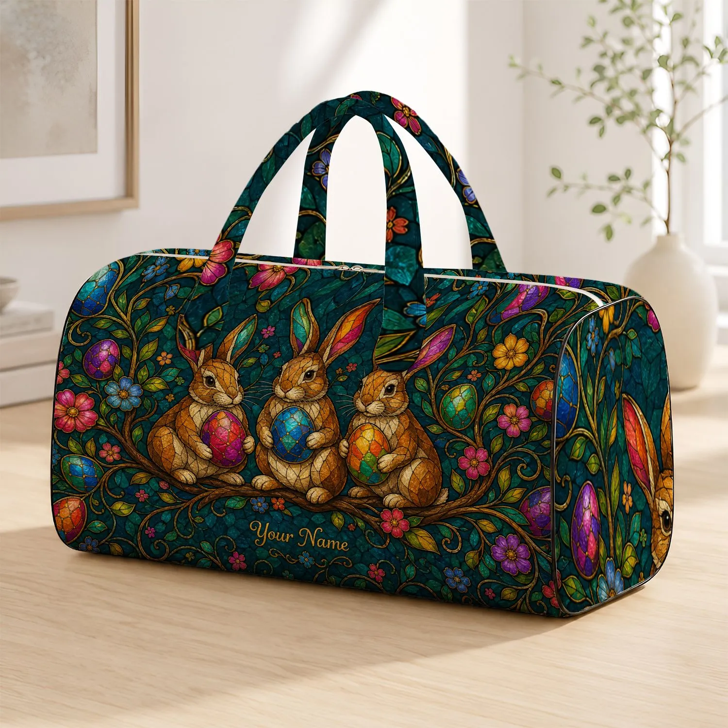 Easter Rabbits With Jewel Eggs For Spring Travel And Holiday Gift Giving Quilted Weekend Bag - 1
