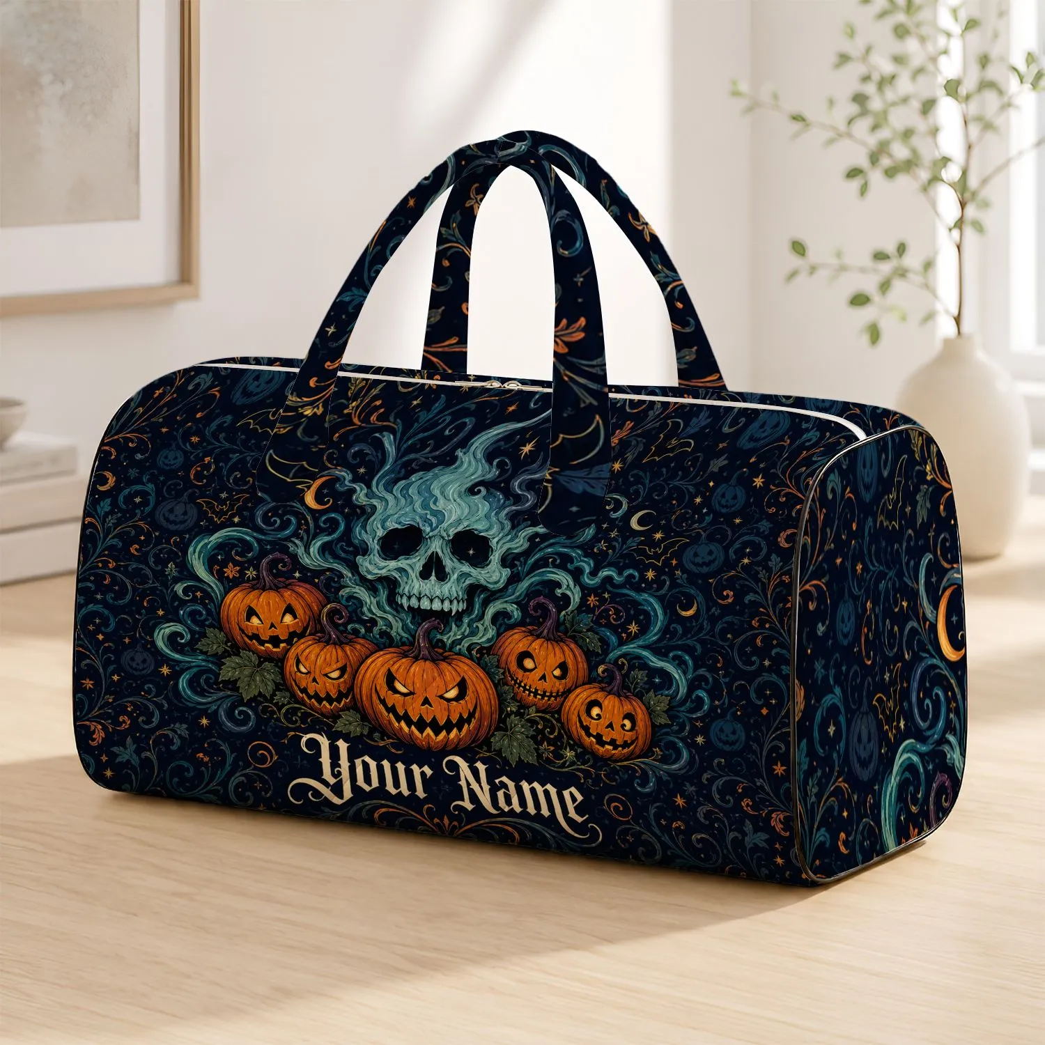 Ghost Skull And Jack O Lanterns For Halloween Travel And Gothic Horror Escape Fans Quilted Weekend Bag - 1