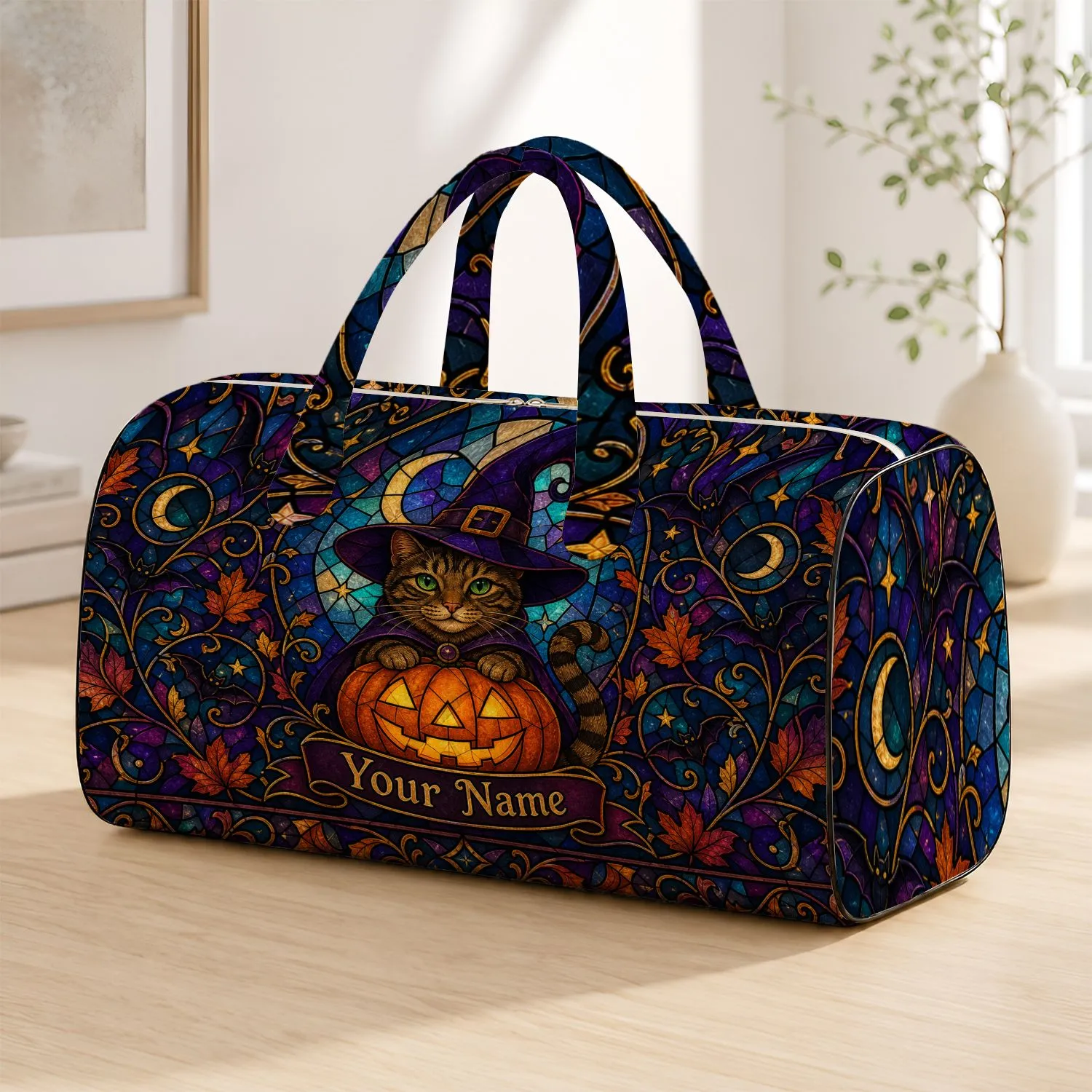Witch Cat With Jack O Lantern Halloween Getaway Gift for Gothic Cat Lovers Quilted Weekend Bag - 1