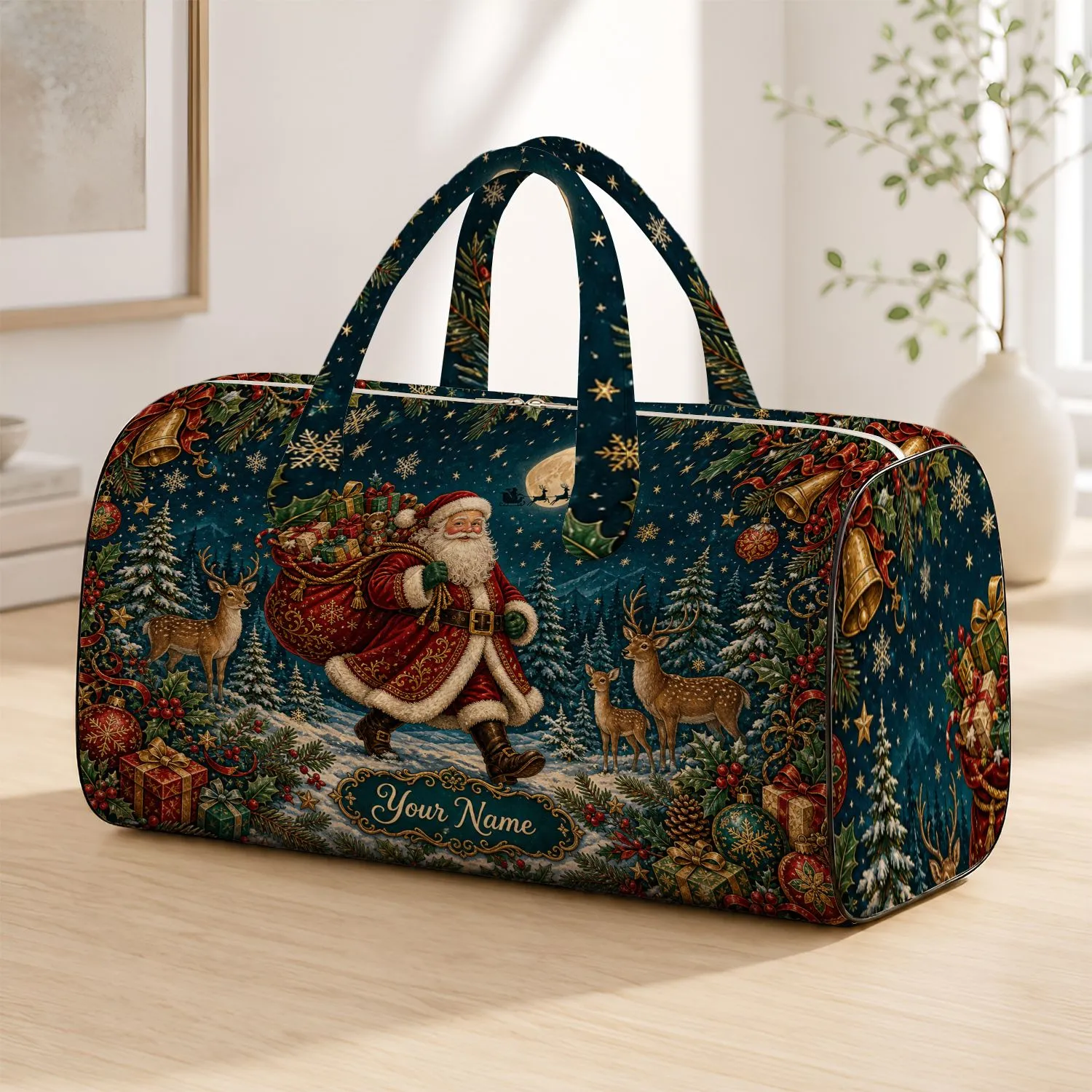 Santa Claus Snowy Forest Christmas Travel Gift For Festive Winter Holiday Getaways Quilted Weekend Bag - 1