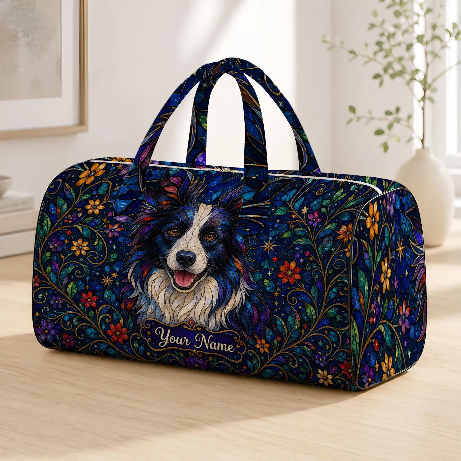 Border Collie Twilight Garden Overnight Travel Gift For Dog Lovers Quilted Weekend Bag - 1