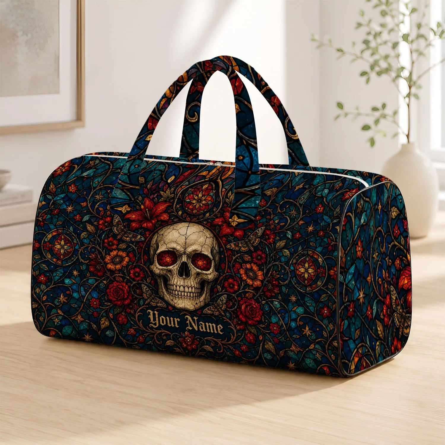 Gothic Skull With Crimson Flowers Getaway Gift for Halloween Lovers Quilted Weekend Bag - 1