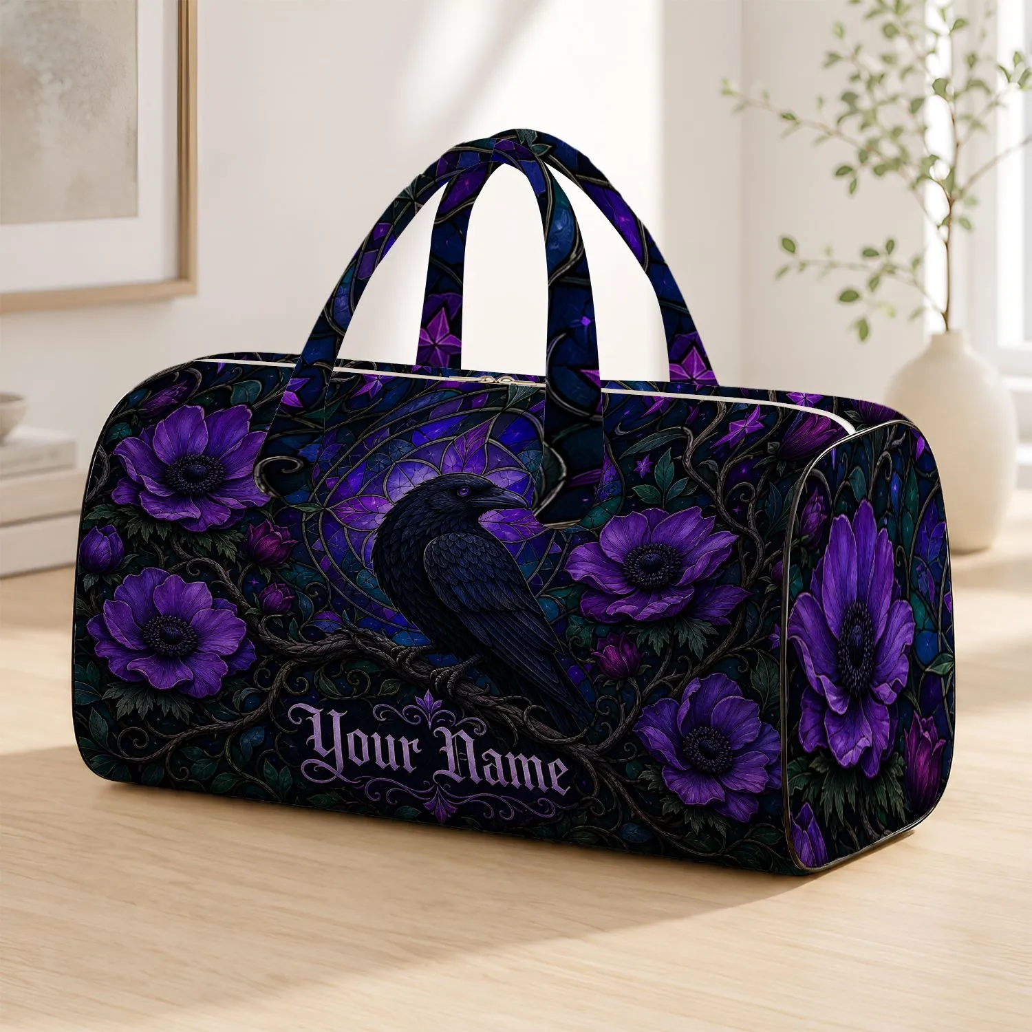 Gothic Raven Floral Travel Gift for Bird Lovers and Dark Academia Fans Quilted Weekend Bag - 1