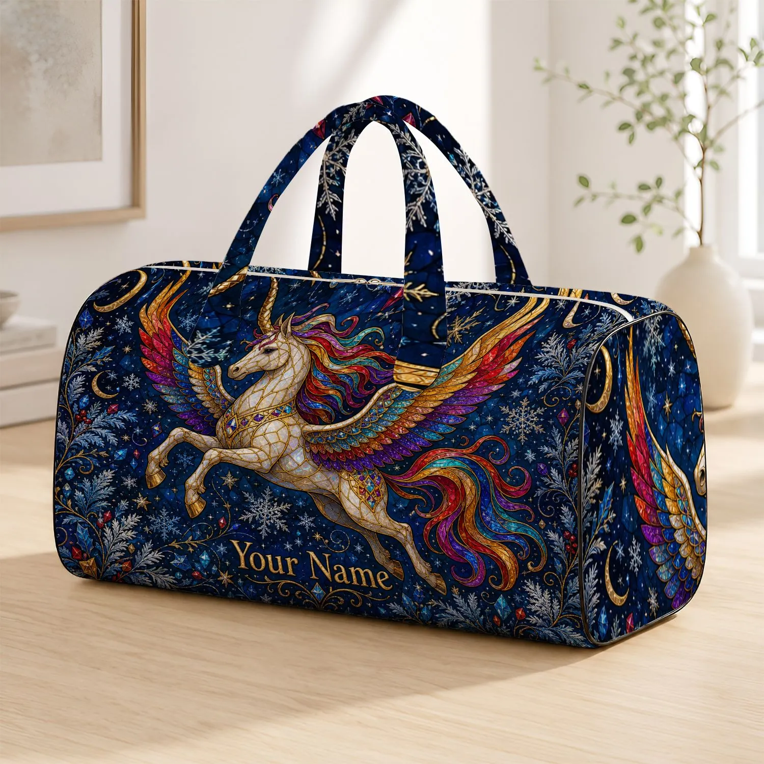 Rainbow Winged Unicorn Winter Holiday Travel Gift For Fantasy Lovers Quilted Weekend Bag - 1