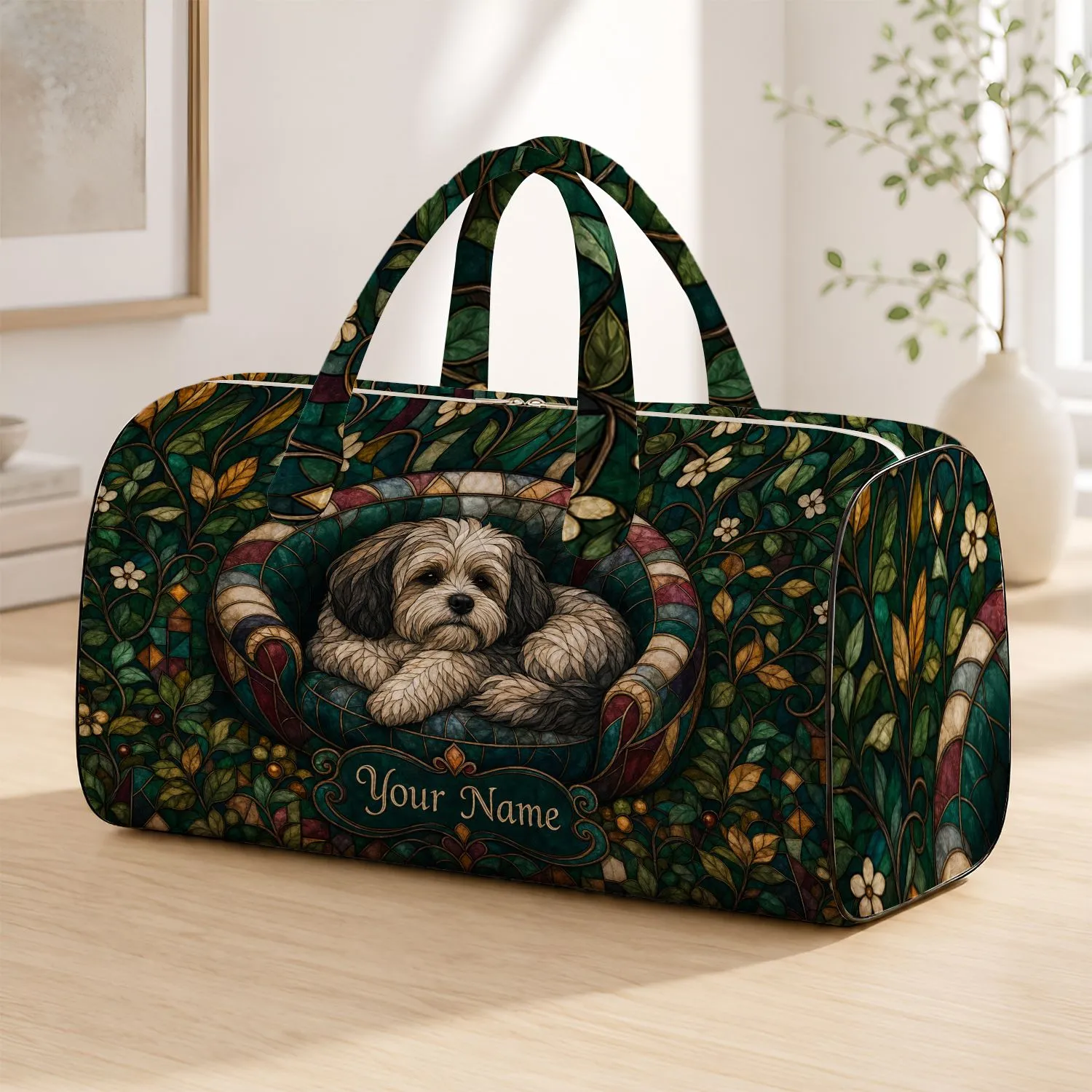 Shaggy Dog Lounging In Teal Armchair Getaway Gift For Cozy Pet Lovers Quilted Weekend Bag - 1