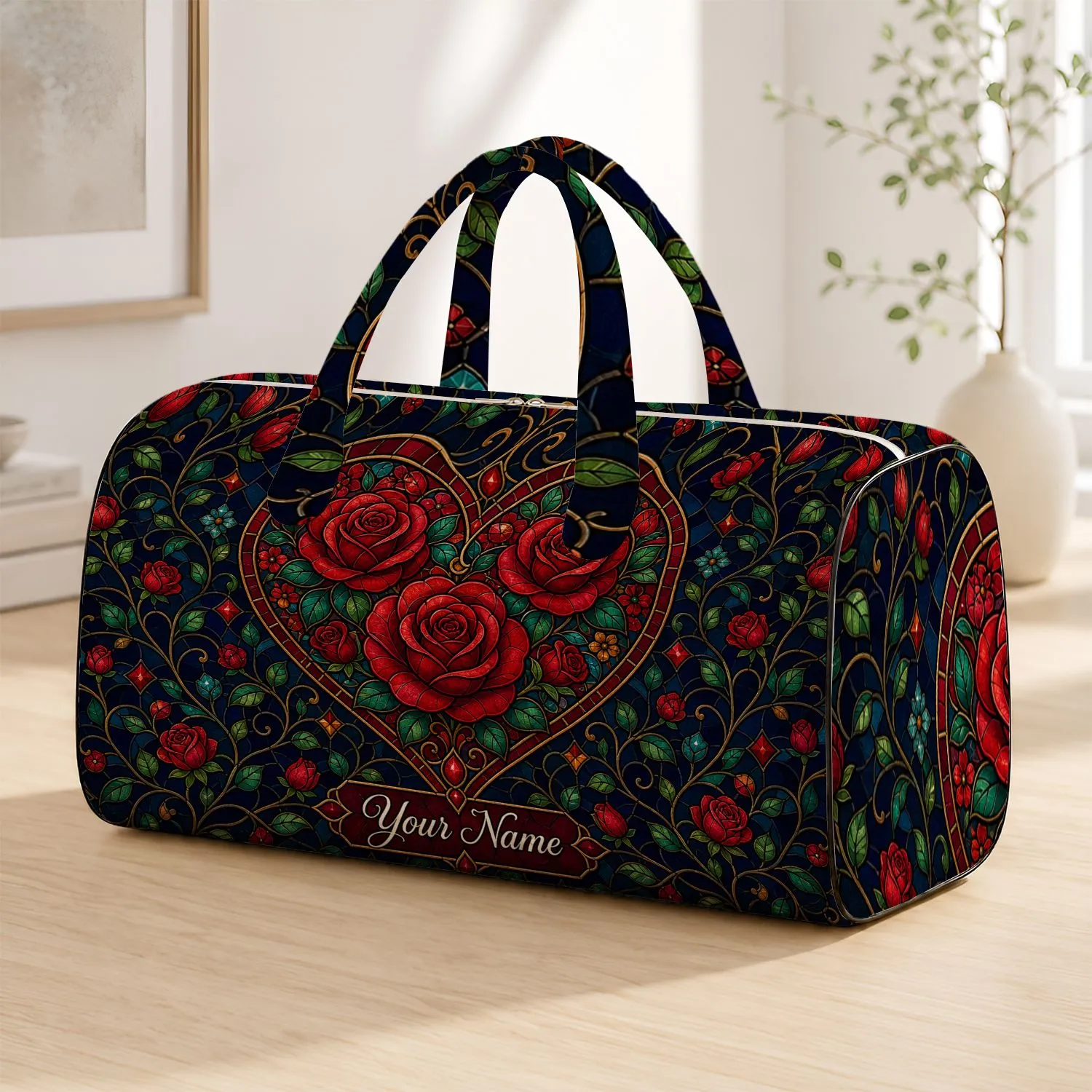 Rose Heart Valentine Getaway Gift For Romantic Garden Lovers Women Quilted Weekend Bag - 1