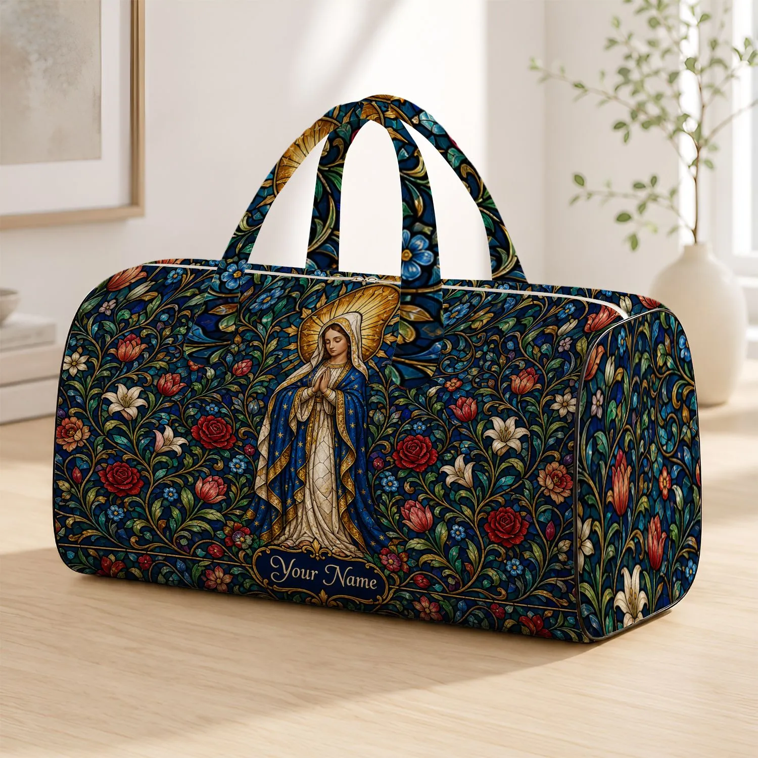 Virgin Mary Floral Travel Gift For Faithful Women And Church Retreats Quilted Weekend Bag - 1