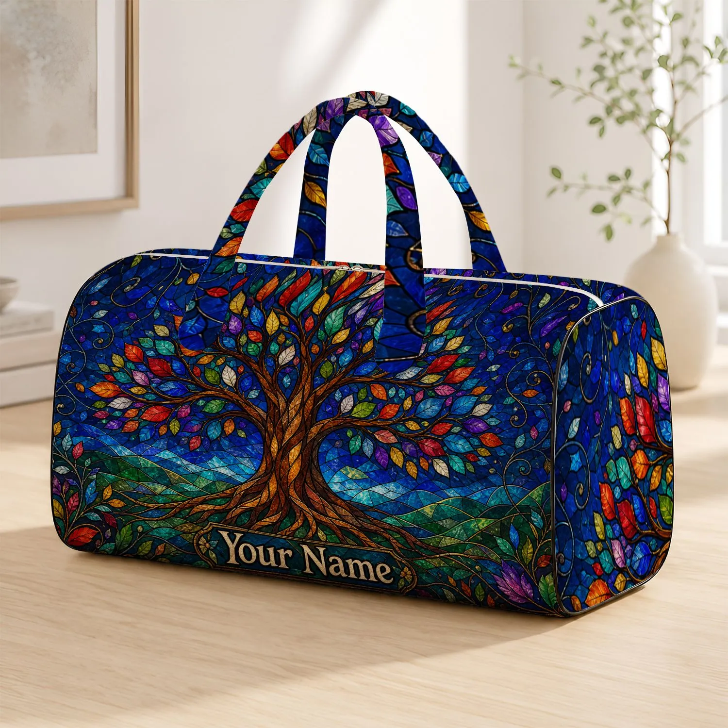 Colorful Tree Of Life Overnight Travel Gift With Name For Nature Lovers Quilted Weekend Bag - 1