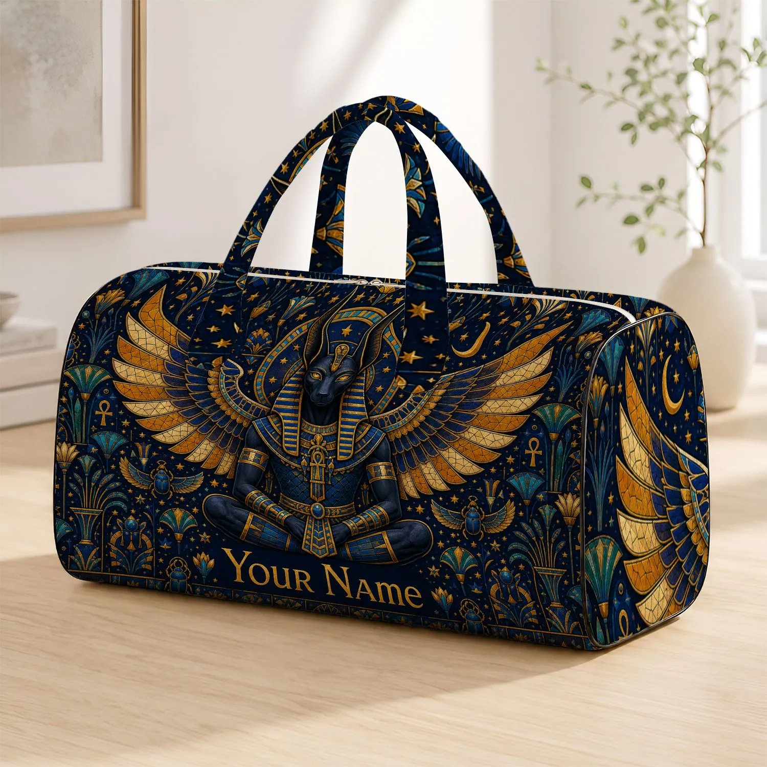 Anubis Guardian With Falcon Wings For Egyptian Travel And Mystical Style Enthusiasts Quilted Weekend Bag - 1