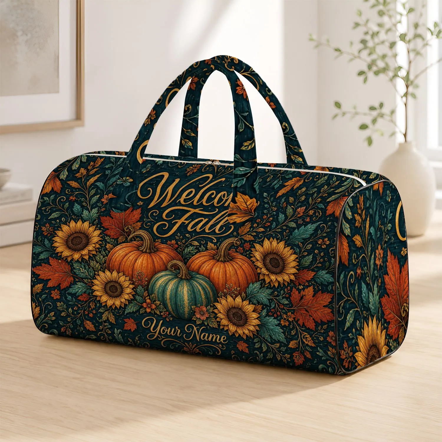 Pumpkin Sunflower Harvest Motif For Fall Travel And Autumn Getaways For Women Travelers Quilted Weekend Bag - 1