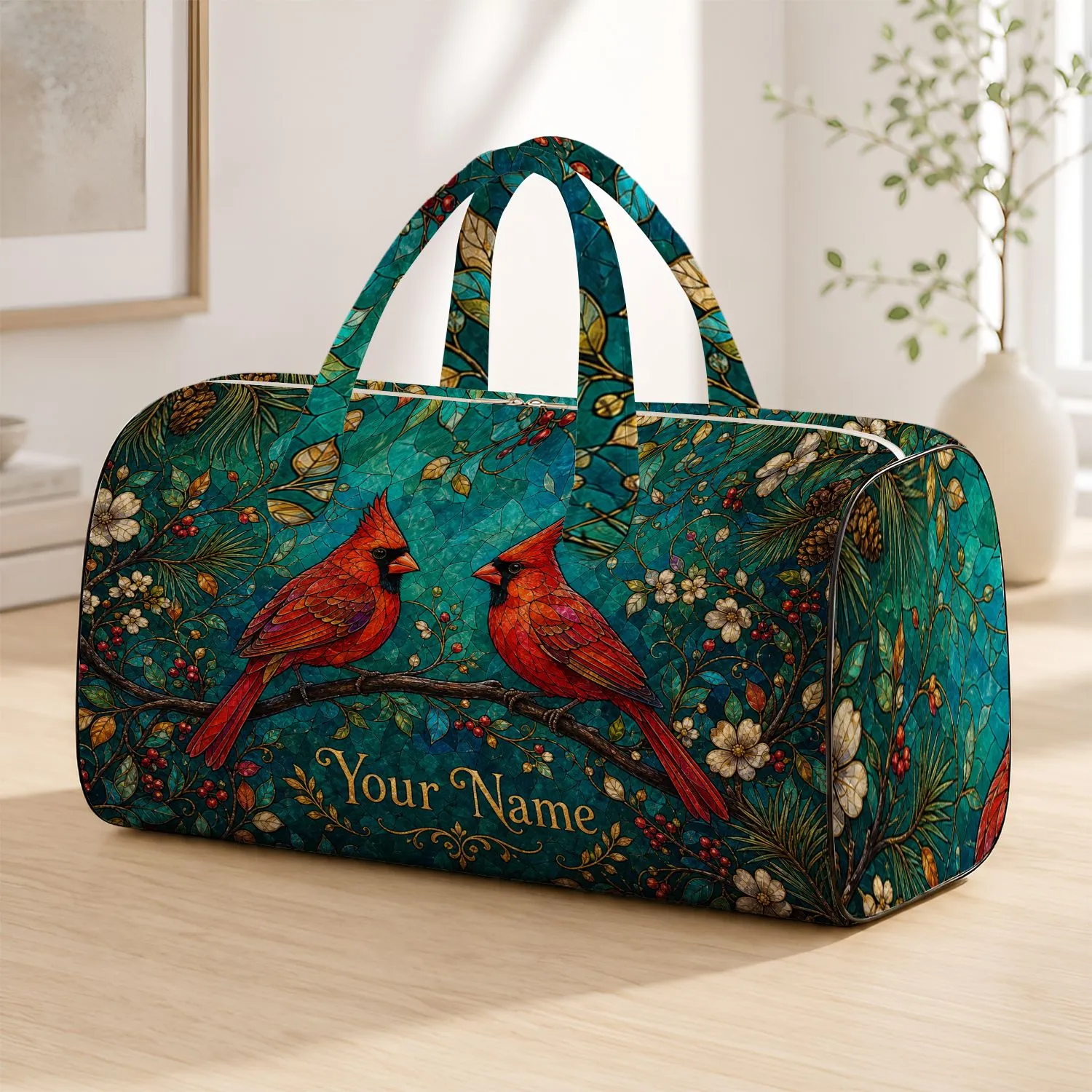 Cardinal Pair With Spring Foliage Nature Travel Gift For Bird Lovers Quilted Weekend Bag - 1