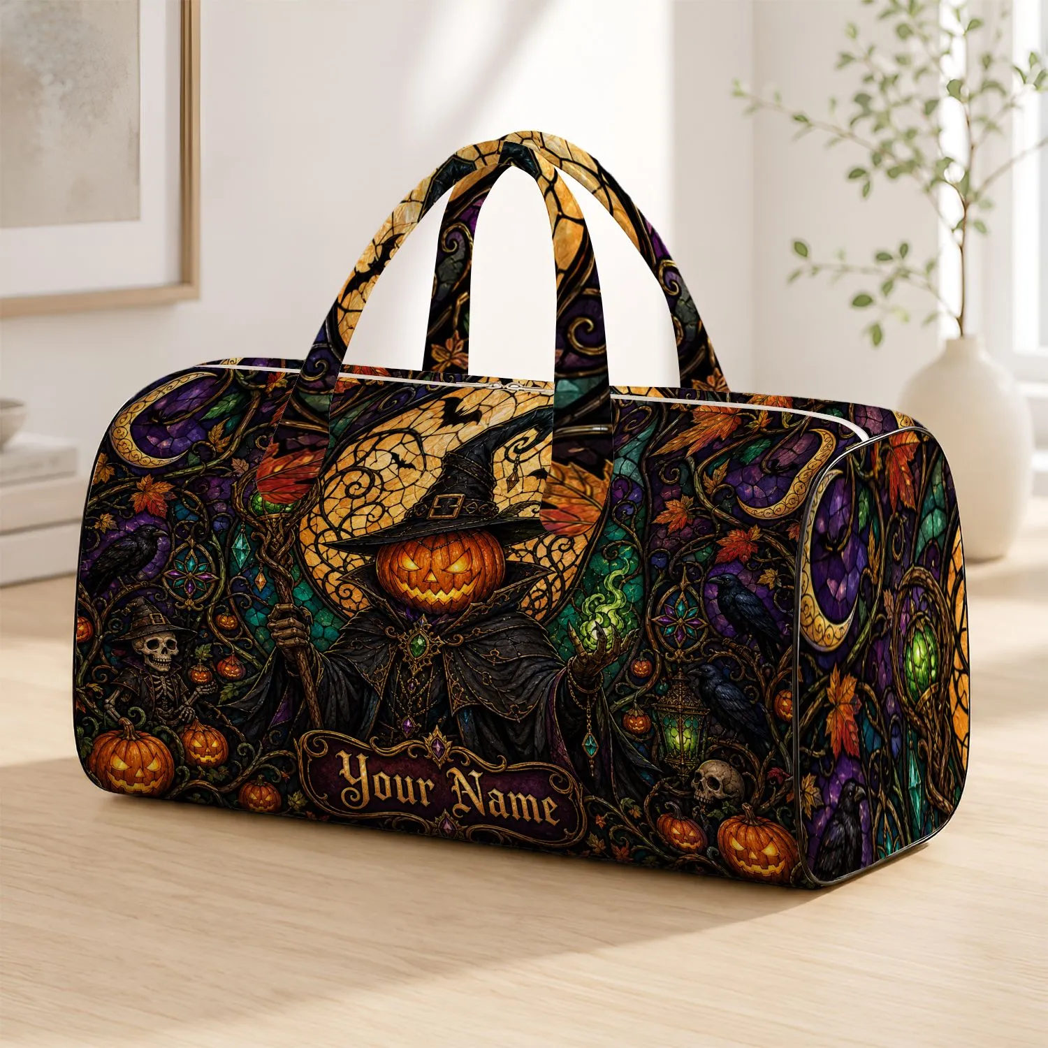 Pumpkin Headed Witch Halloween Overnight Travel Gift For Gothic Women Quilted Weekend Bag - 1