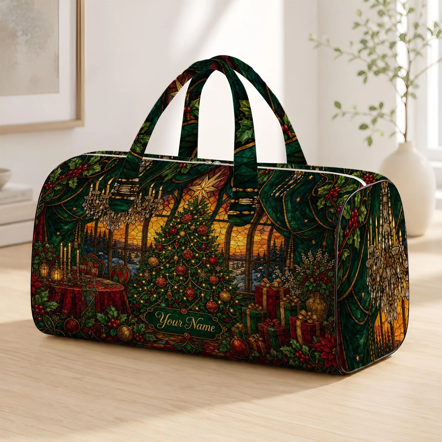 Vintage Christmas Tree Festive Getaway Gift For Wintertime Travelers Quilted Weekend Bag - 1
