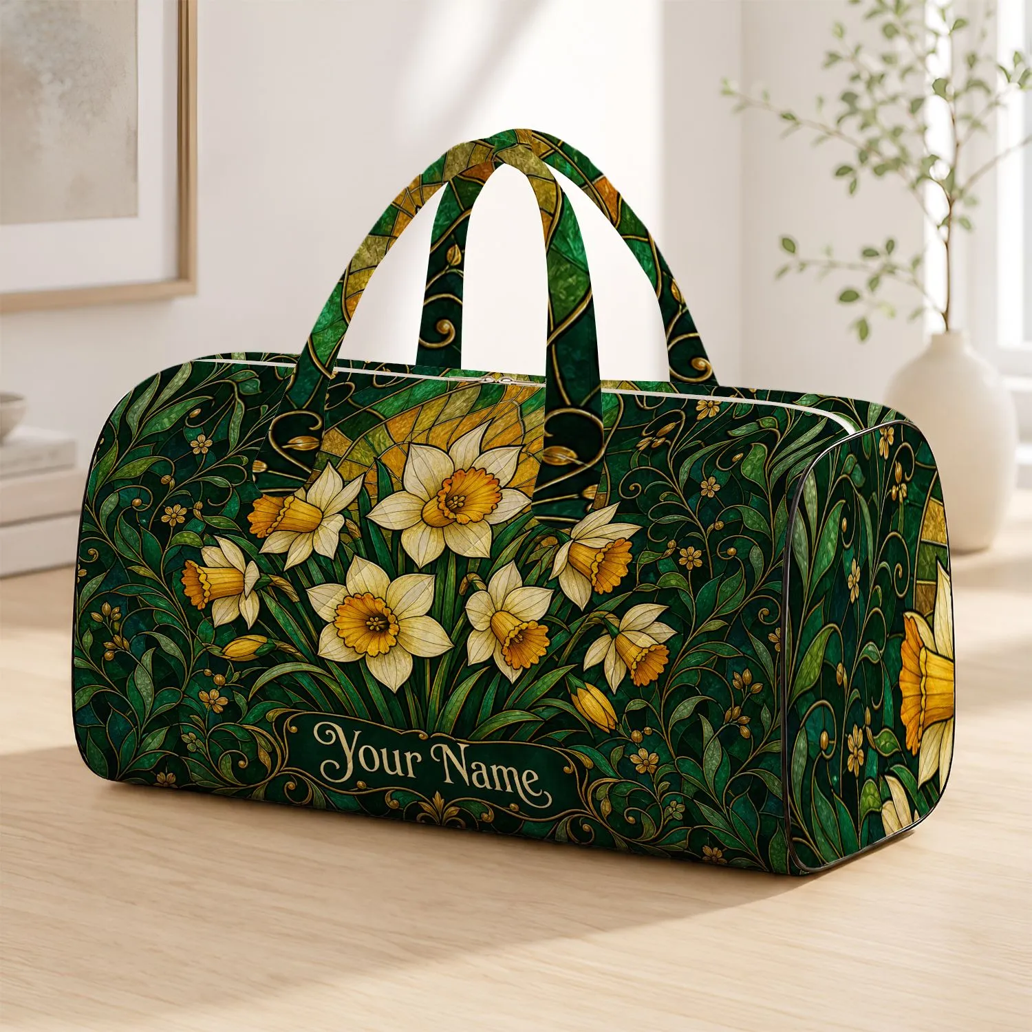 Art Nouveau Daffodil Garden For Spring Travel And Floral Gift Lovers Quilted Weekend Bag - 1