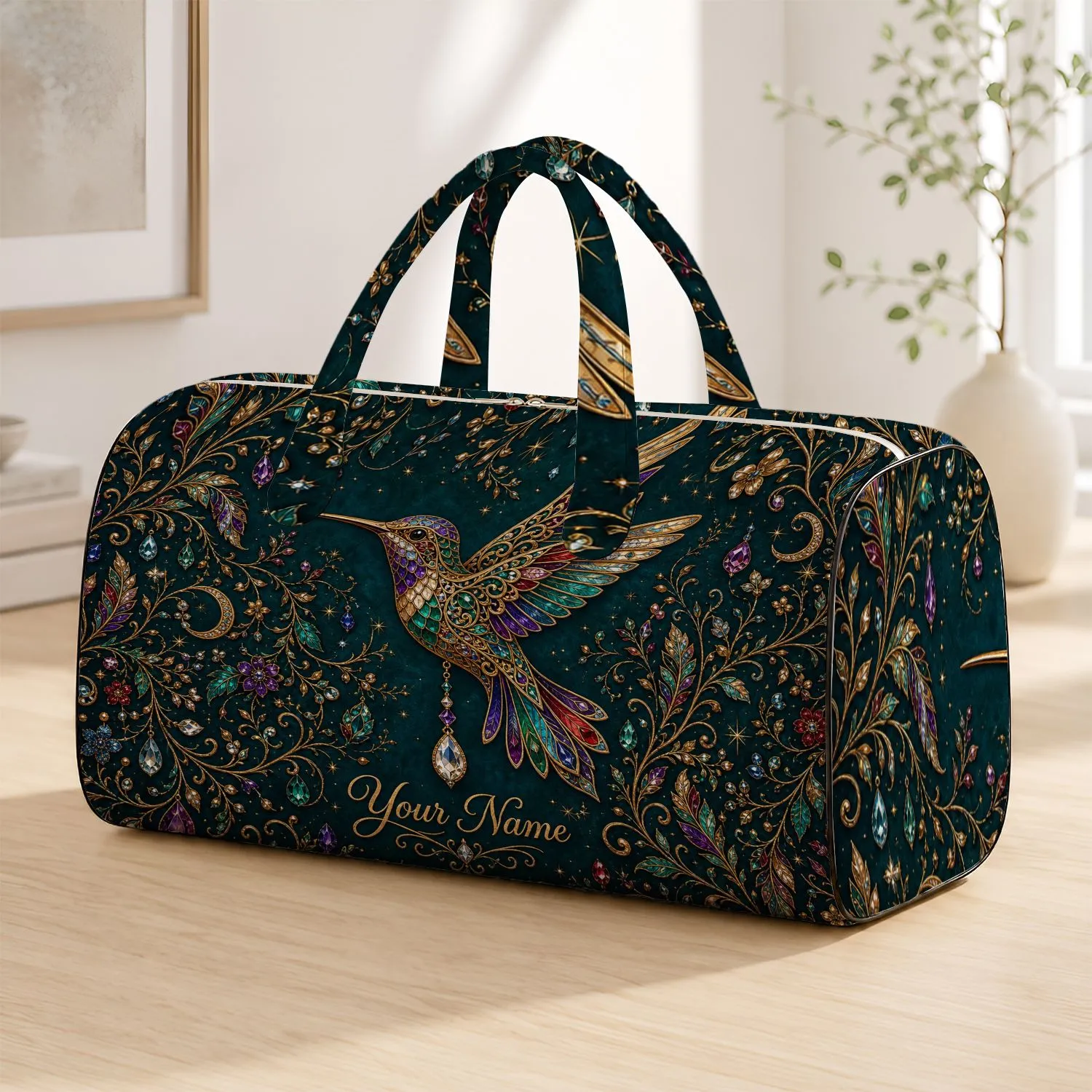 Crystal Hummingbird Floral Filigree Travel Gift For Women, Bird Lovers And Garden Fans Quilted Weekend Bag - 1