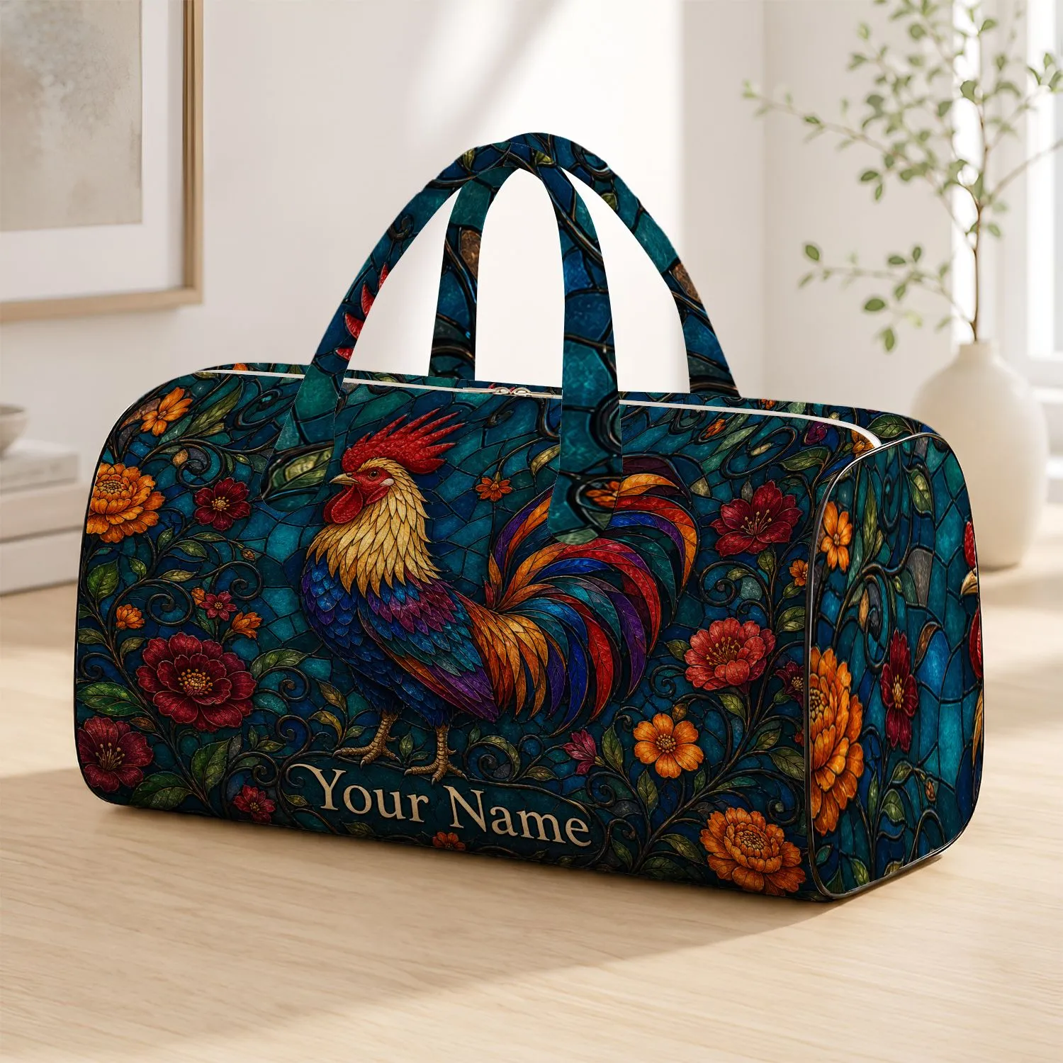 Colorful Rooster Farmhouse Travel Gift For Country Kitchen Enthusiasts Quilted Weekend Bag - 1