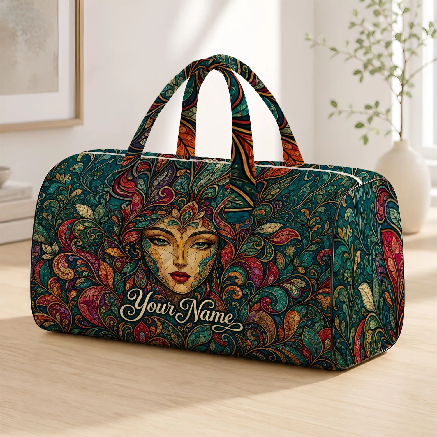 Art Nouveau Botanical Face Overnight Travel Essential For Women Weekend Getaways Quilted Weekend Bag - 1