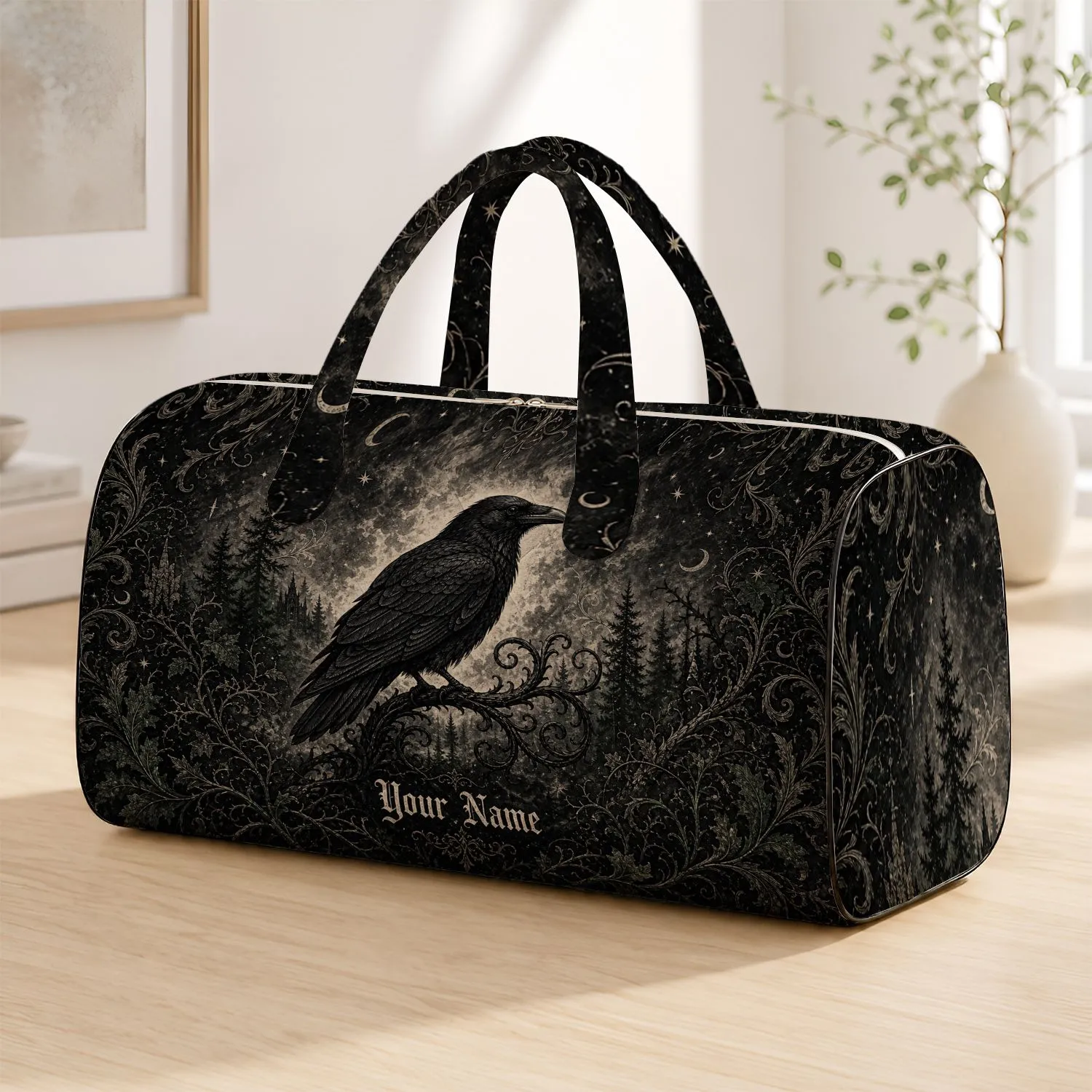 Gothic Raven And Moonlit Forest Style For Dark Academia Travel And Overnight Escapes Quilted Weekend Bag - 1