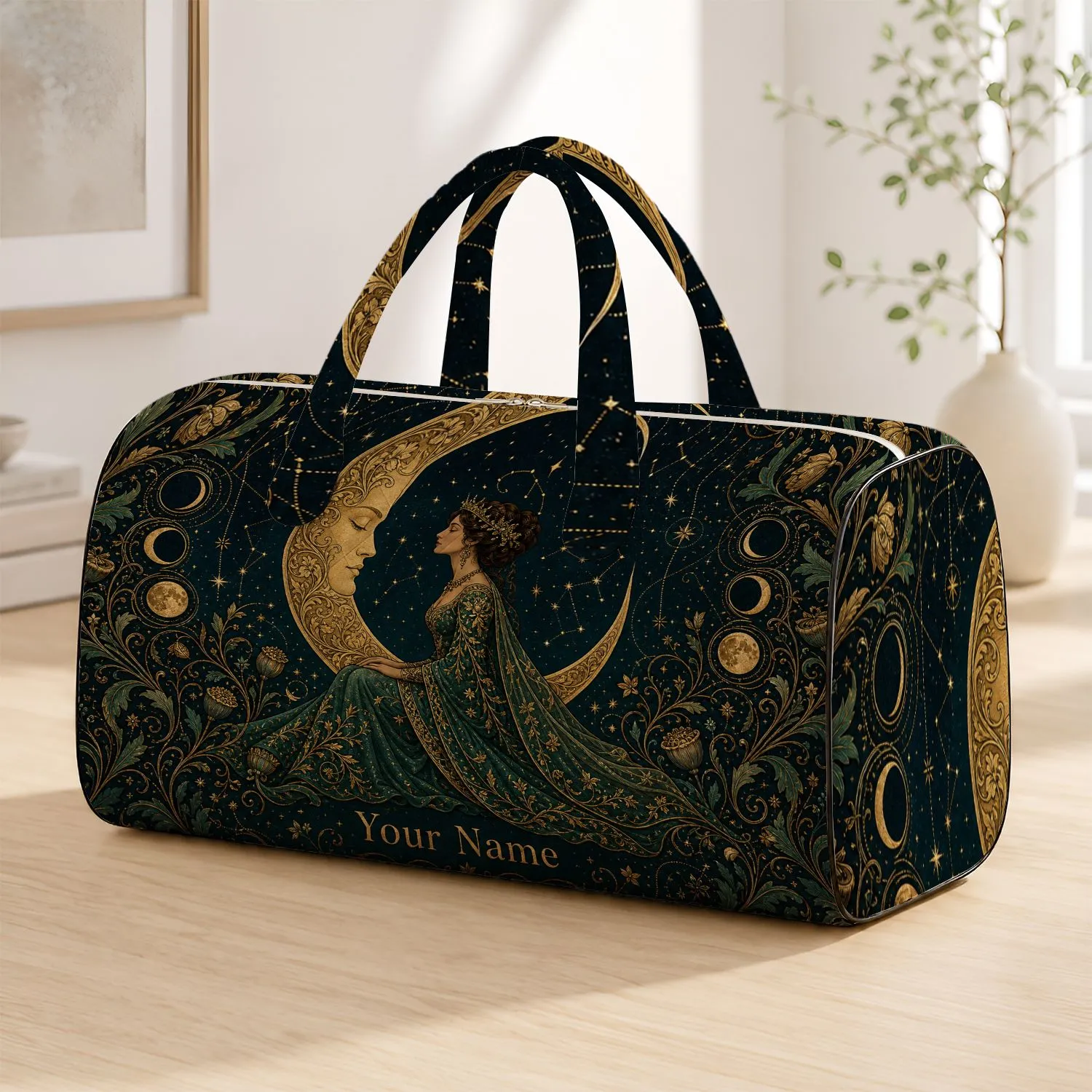 Moonlit Empress Crescent Moon Art Nouveau Travel Gift For Celestial Fantasy Lovers Quilted Weekend Bag - 1