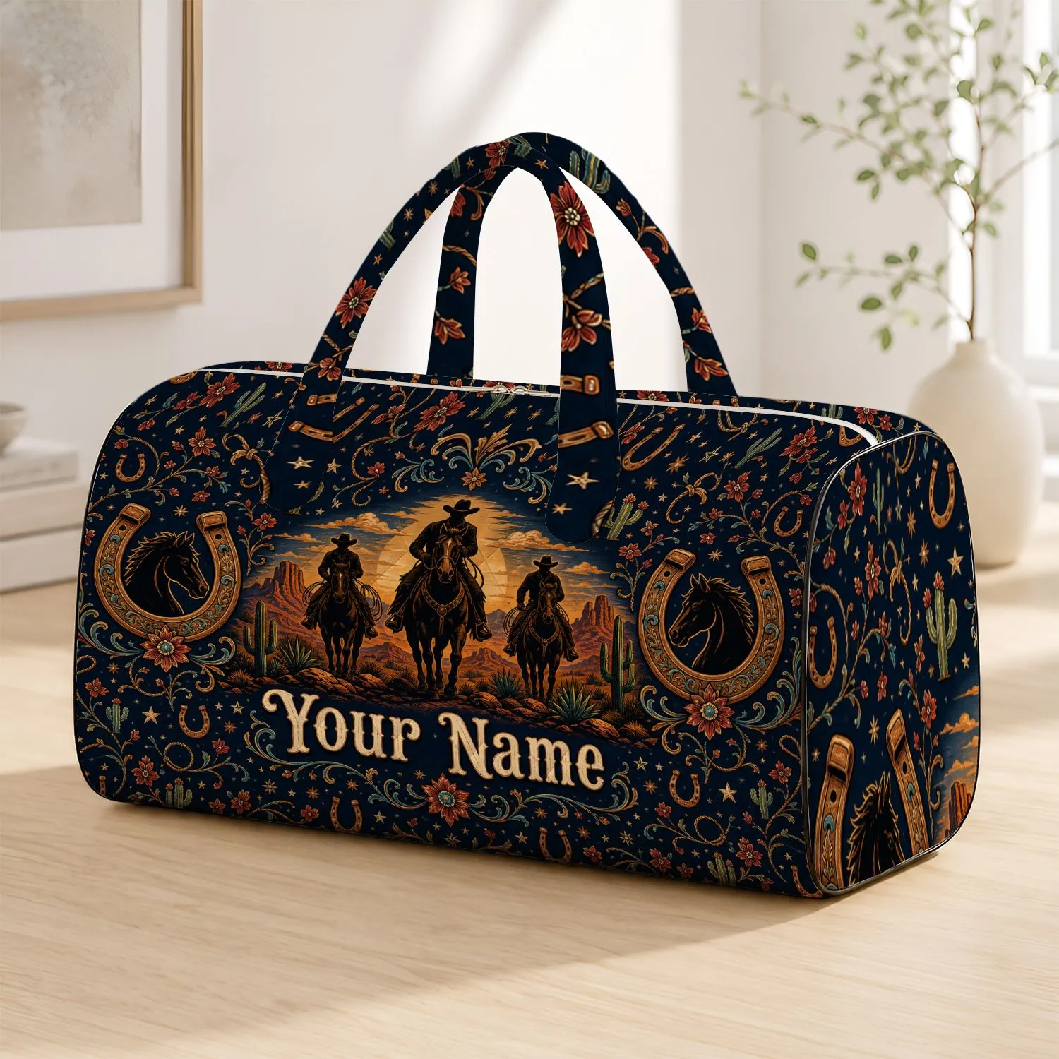 Western Cowboy Silhouette Travel Essential For Rodeo Fans And Desert Adventure Lovers Quilted Weekend Bag - 1