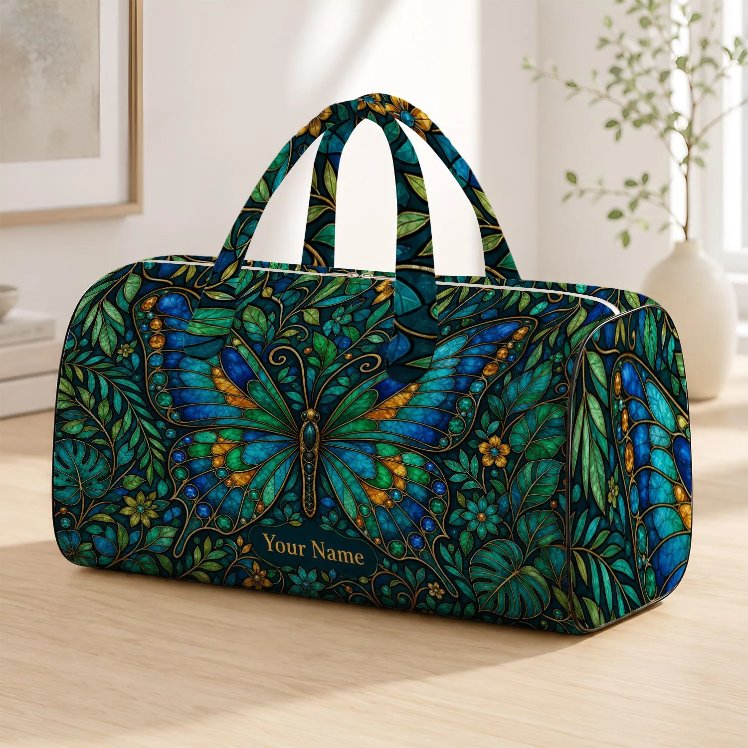Butterfly Art Nouveau Travel Accessory for Nature Lovers and Gift Giving Quilted Weekend Bag - 1