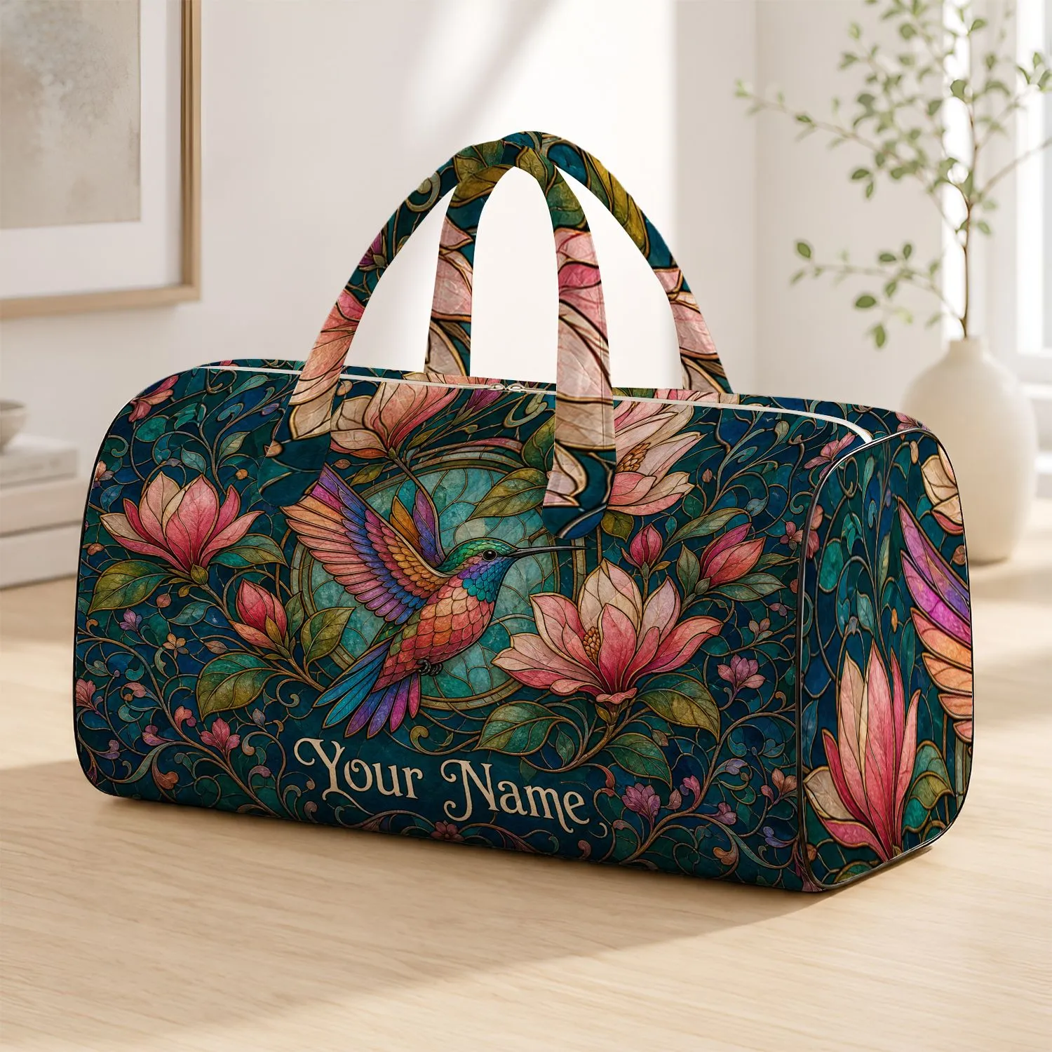 Art Nouveau Hummingbird Magnolia Floral Travel Gift For Garden Lovers Quilted Weekend Bag - 1