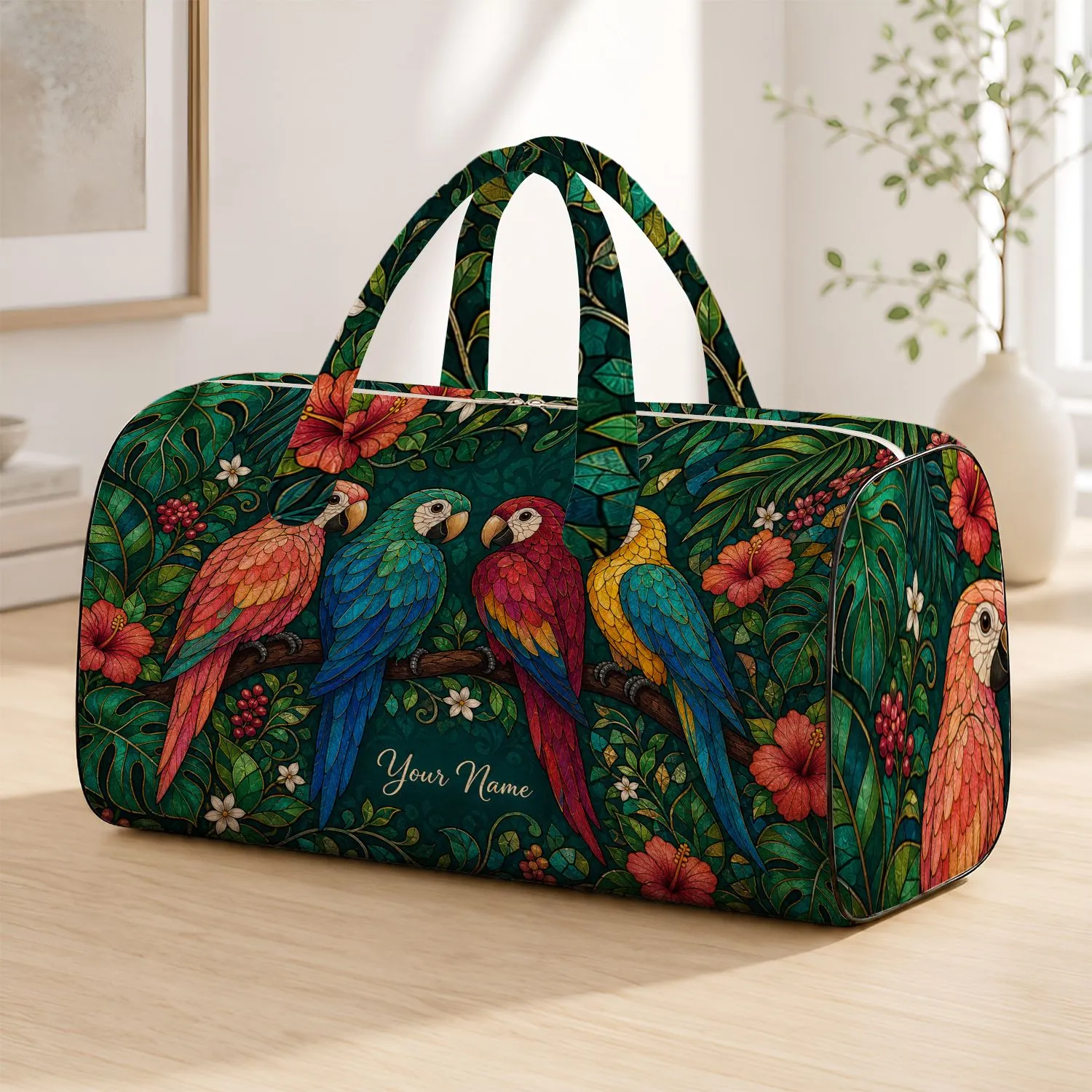 Tropical Parrots For Beach Getaways, Travel, And Garden Bird Lovers Quilted Weekend Bag - 1