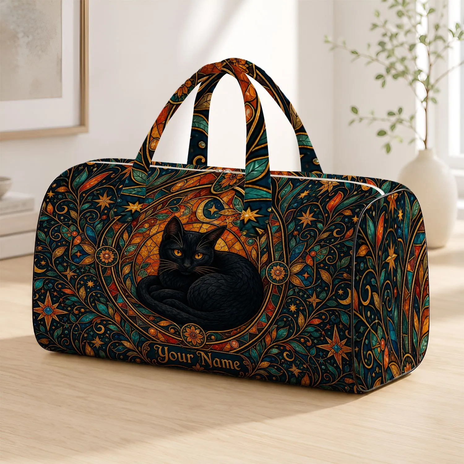 Black Cat Halo For Gothic Travel, Overnight Trips And Cat Lover Getaways Quilted Weekend Bag - 1