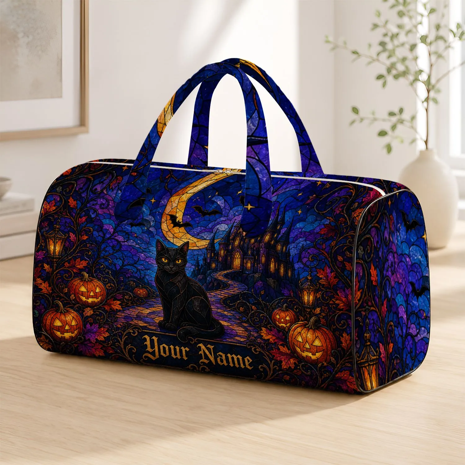 Halloween Black Cat Gothic Castle Travel Gift For Spooky Getaway Fans Quilted Weekend Bag - 1