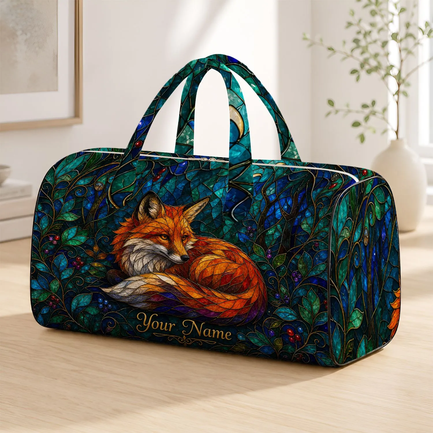 Woodland Fox With Name for Nature Lovers on Memorable Overnight Adventures Quilted Weekend Bag - 1
