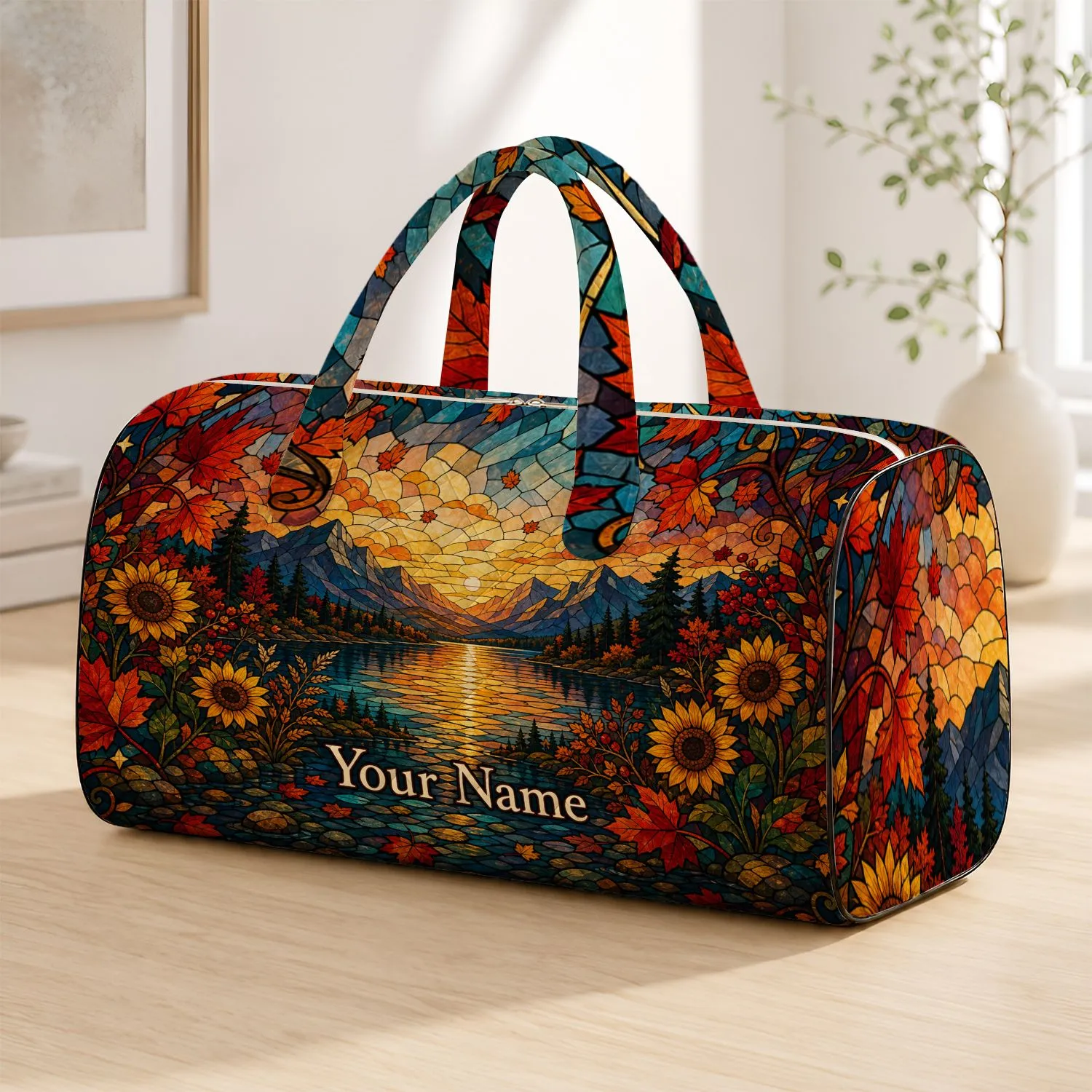 Autumn Mountain Lake Sunset Getaway Gift For Nature Loving Travelers Quilted Weekend Bag - 1