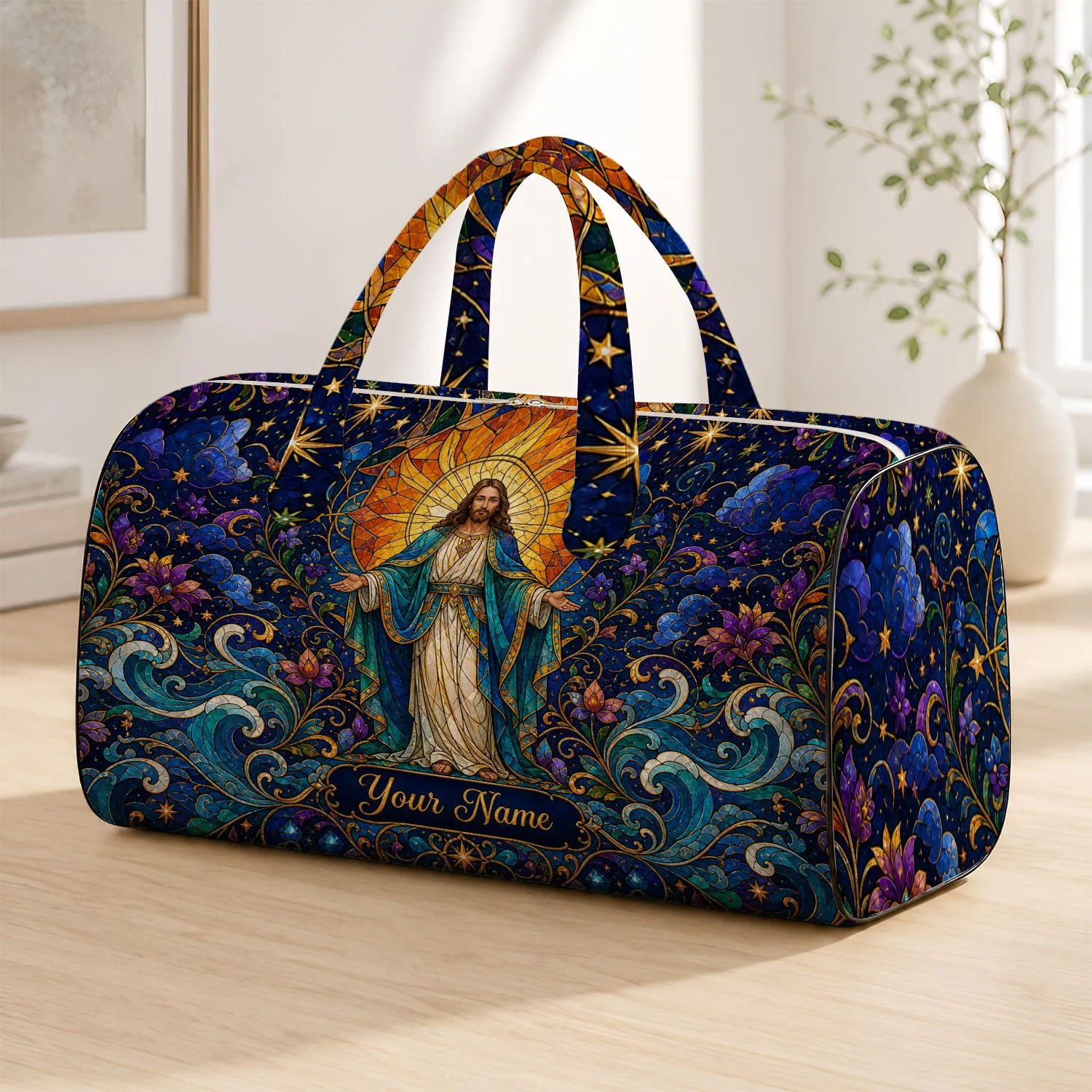 Celestial Saint Scene For Spiritual Retreats, Travel And Weekend Getaways Quilted Weekend Bag - 1