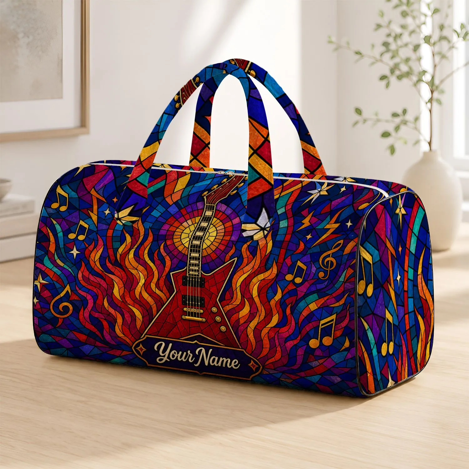 Flame Guitar Rock Music Travel Gift for Guitarists and Music Lovers Quilted Weekend Bag - 1