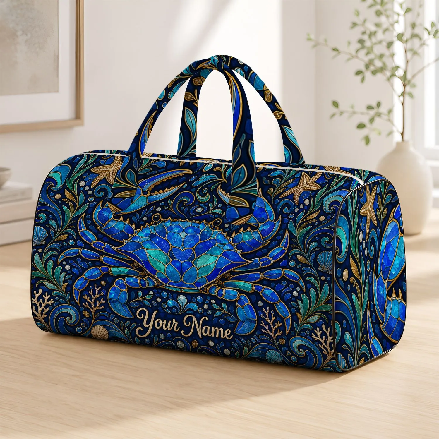 Blue Crab Coastal Travel Accessory For Beach Lovers And Ocean Gift Giving Quilted Weekend Bag - 1
