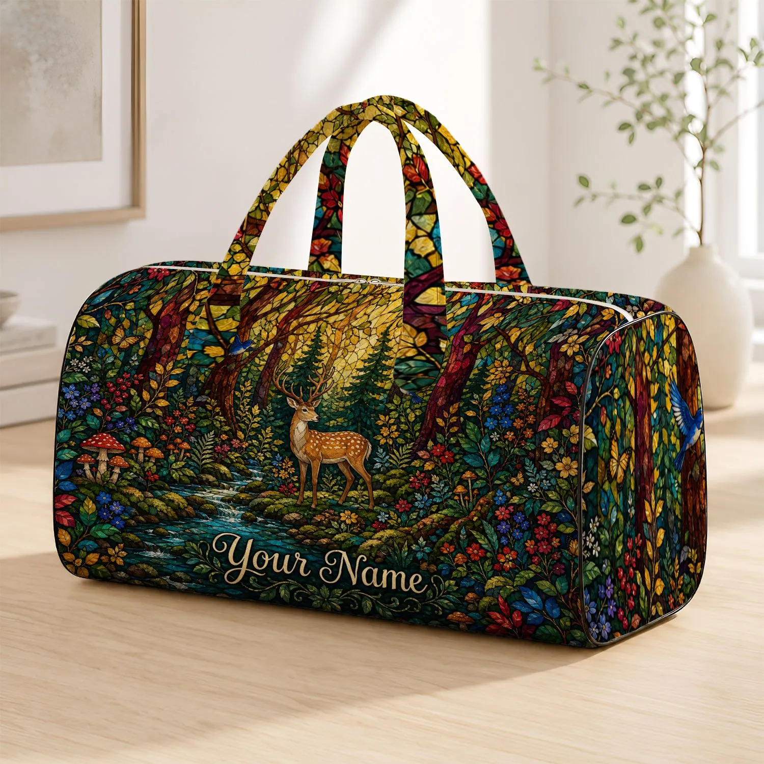 Woodland Deer And Creek Getaway Companion For Nature Loving Women Travelers Quilted Weekend Bag - 1