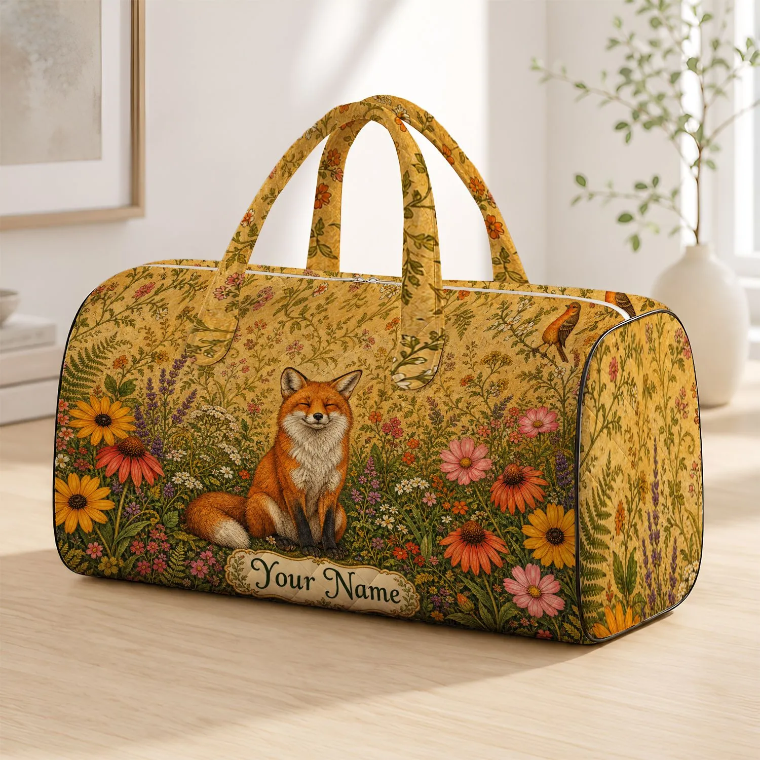Smiling Red Fox Wildflower Meadow Getaway Gift For Nature Loving Women Travelers Quilted Weekend Bag - 1