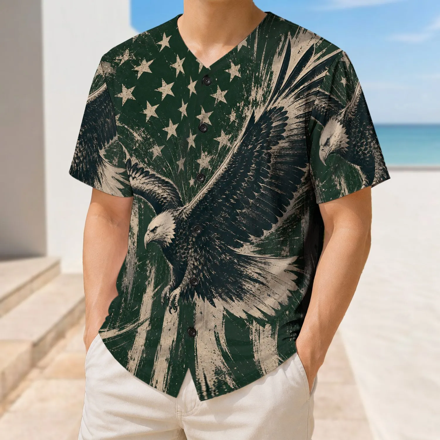 Distressed American Eagle Flag Patriotic Game Day Style For Veterans And Sports Fans Baseball Jersey - 1