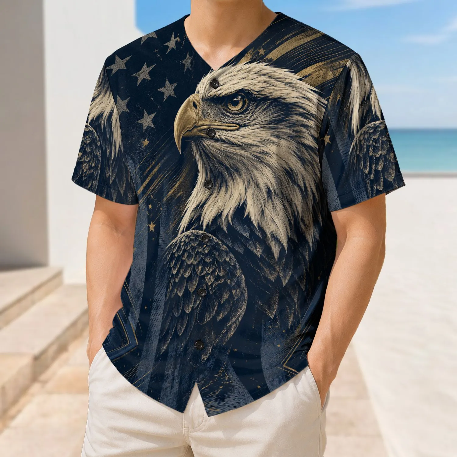Bald Eagle American Flag Patriotic Game Day Spirit Wear For Men Women Supporters Baseball Jersey - 1