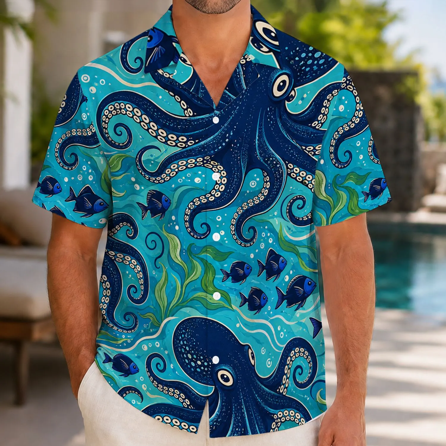Midnight Navy Octopus Tropical Ocean Motif For Beach Resort And Summer Travel Trips Hawaiian Shirt - 1
