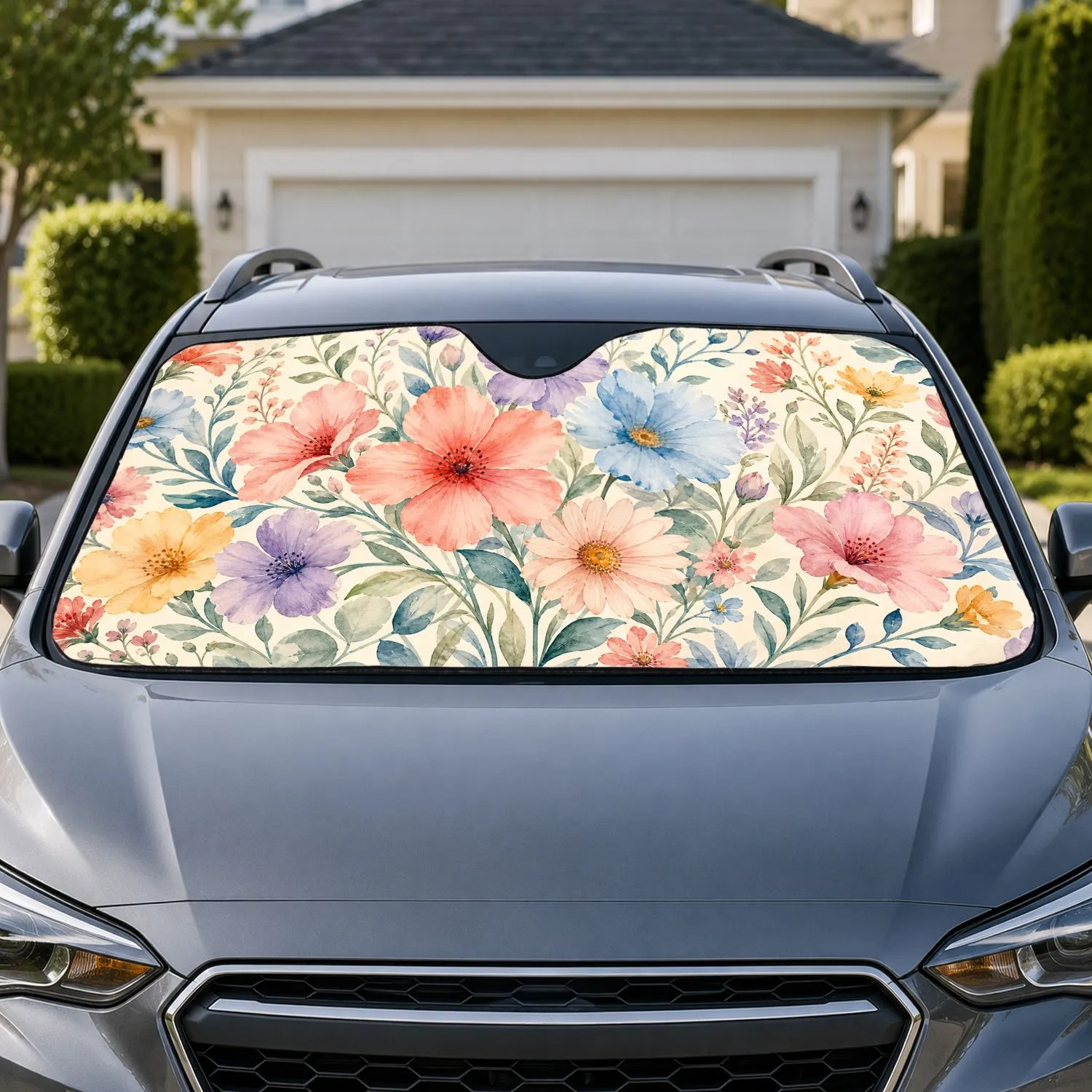 Pastel Watercolor Wildflowers For Spring Road Trips And Garden Loving Women Drivers Car Sunshade - 1