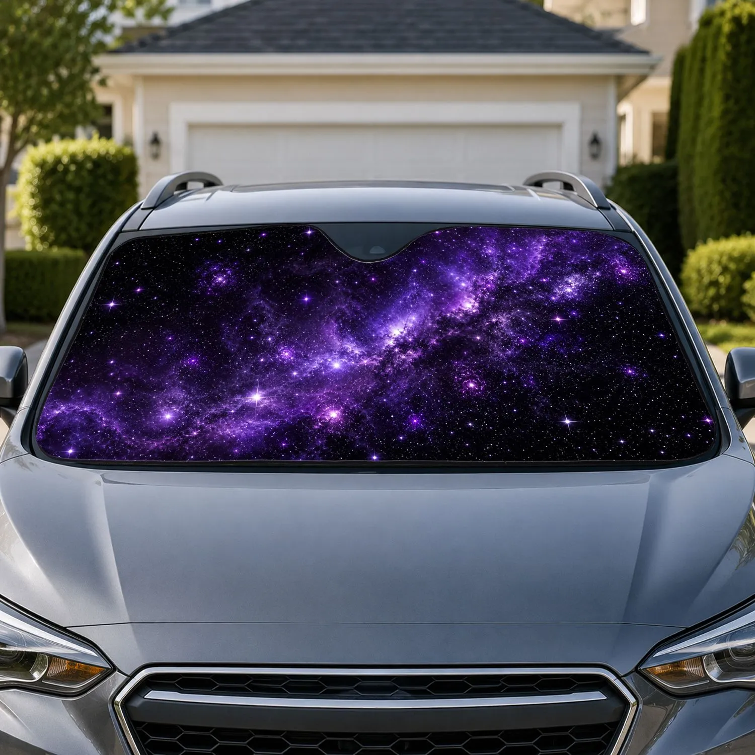 Purple Starry Night Galaxy Celestial Decor For Space Lovers And Evening Road Trips Car Sunshade - 1