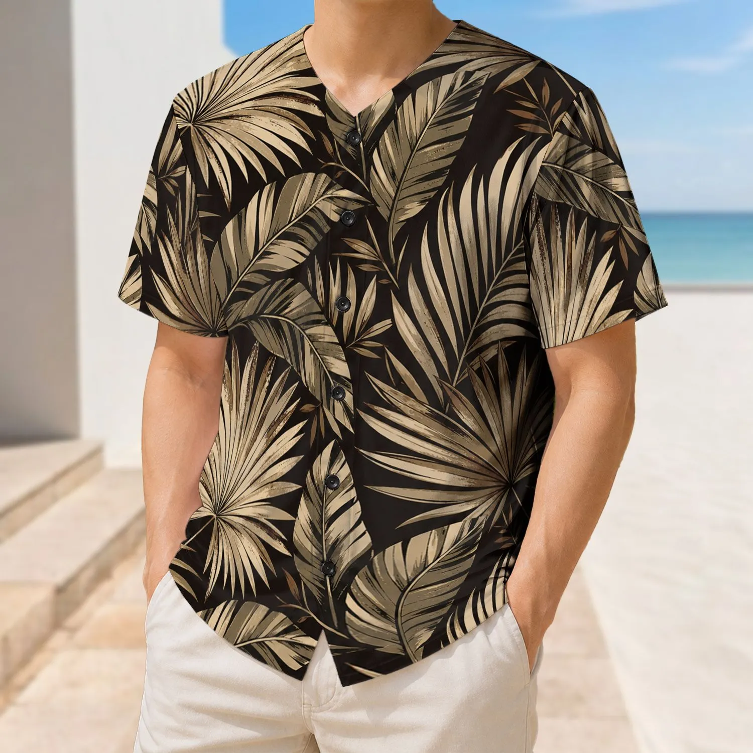 Vintage Tropical Palm Leaves For Summer Vacation Beach Travel And Resort Wear For Men Baseball Jersey - 1