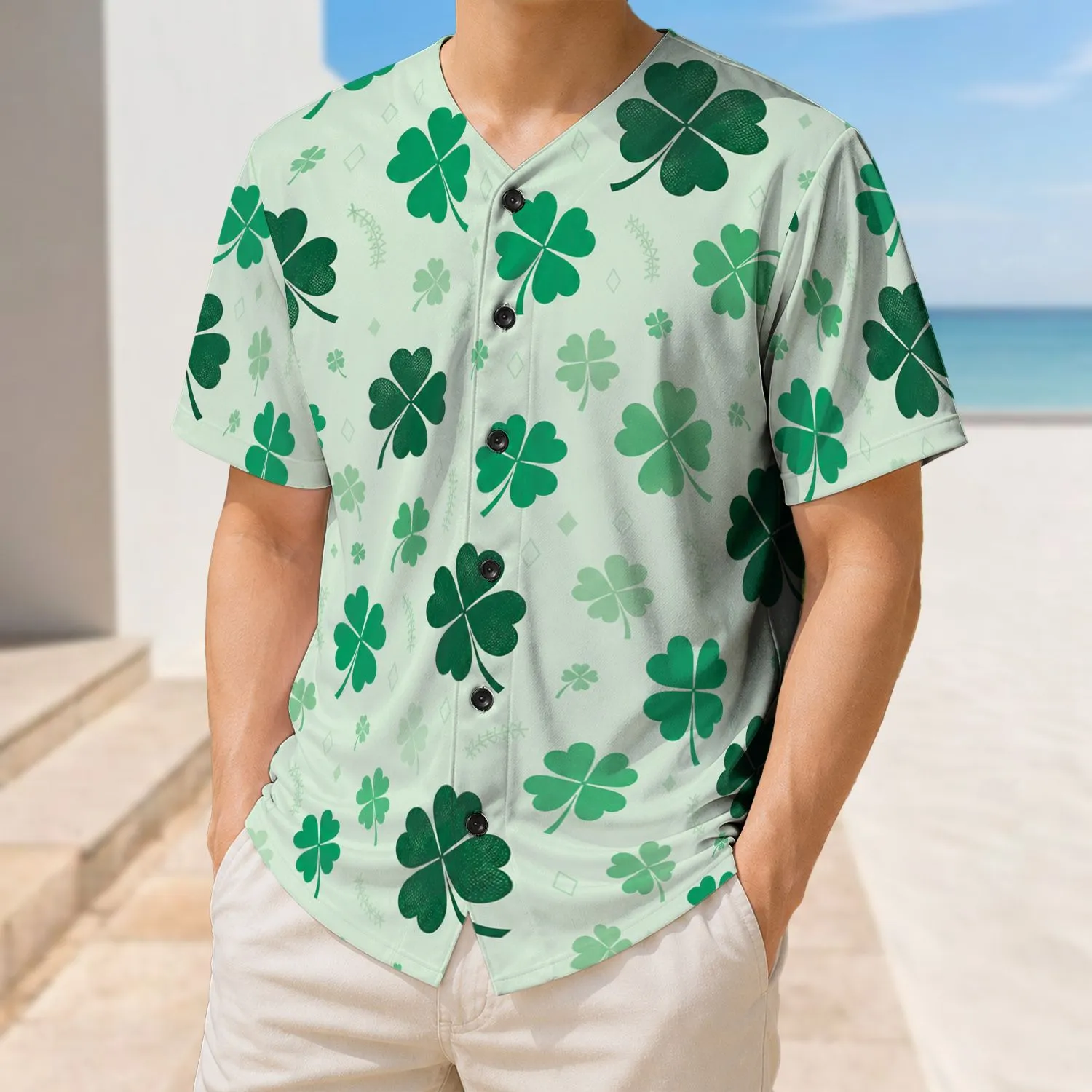 Four Leaf Clover Green Athletic St Patrick's Day Game Day Wear For Irish Sports Fans Baseball Jersey - 1