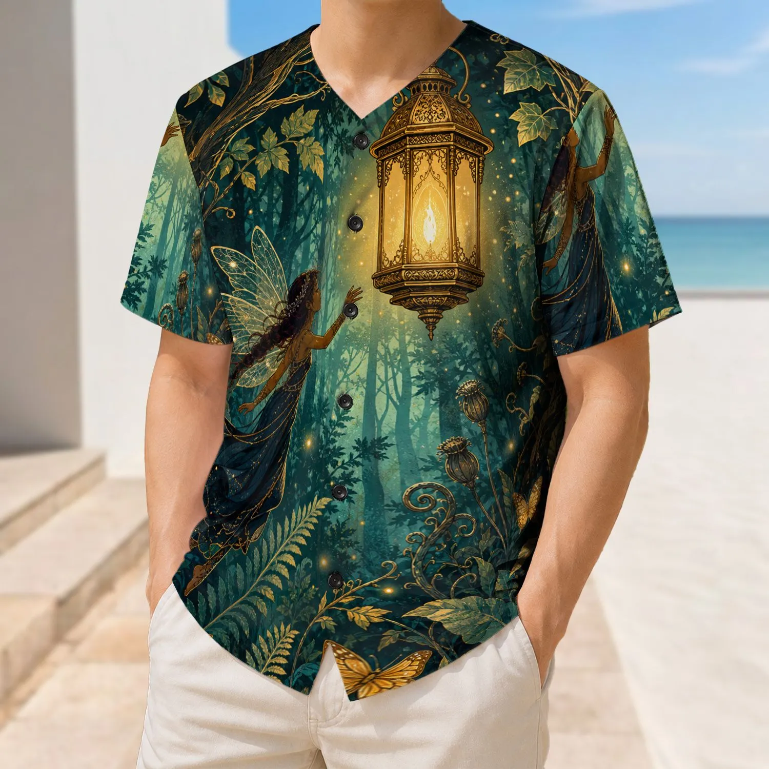 Enchanted Glowing Fairy Lantern Forest Twilight Game Day Wear for Fantasy Nature Lovers Baseball Jersey - 1