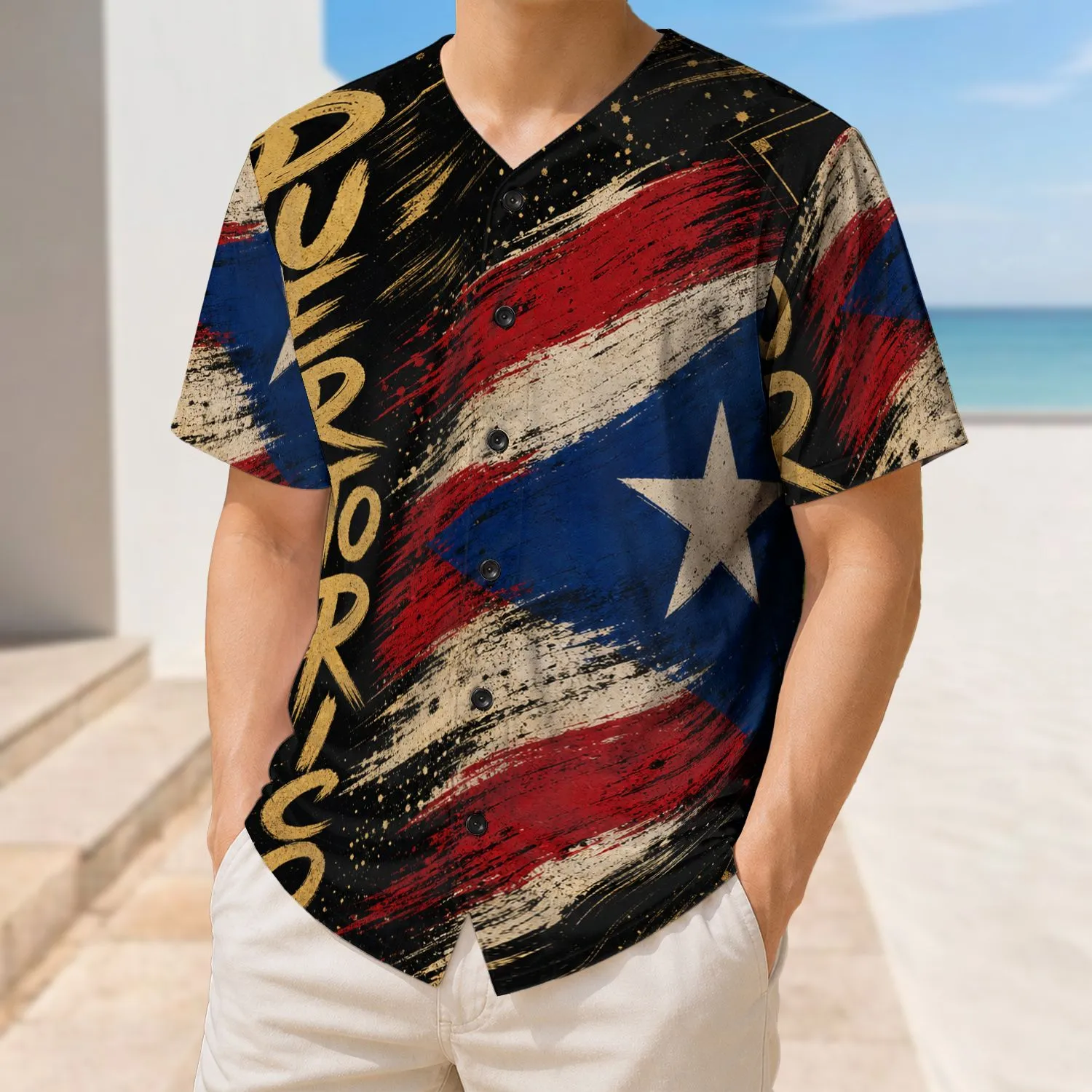 Puerto Rican Flag Brush Stroke Heritage Sports Style For Pride Events And Game Day Fans Baseball Jersey - 1